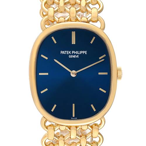 Photo of Patek Philippe Golden Ellipse 18k Yellow Gold Blue Dial Watch 3648 Papers
