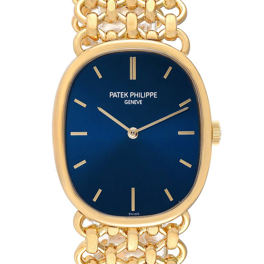 Patek Philippe Golden Ellipse 18k Yellow Gold Blue Dial Watch 3648 Papers SwissWatchExpo