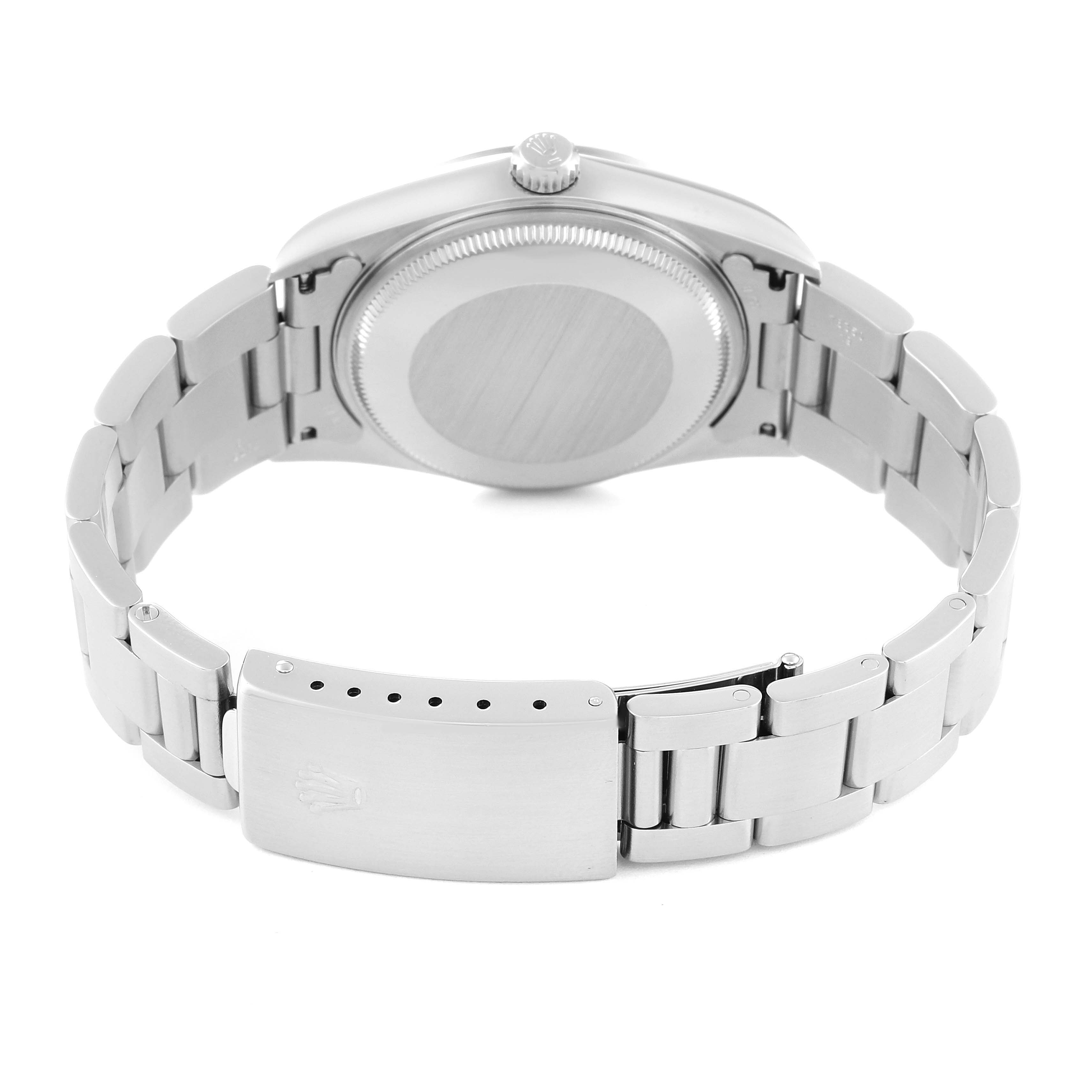 The image shows the back case and bracelet clasp of a Rolex Air-King 14000 Men's Stainless Steel Black Dial 14000 Men's Stainless Steel Black Dial watch.