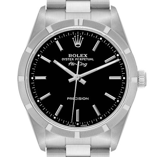 Photo of Rolex Air King Engine Turned Bezel Black Dial Steel Mens Watch 14010