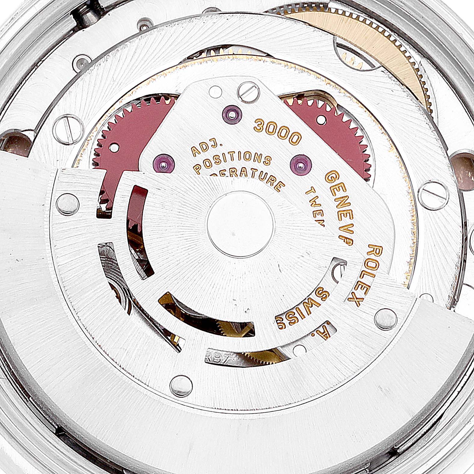 This image shows the internal mechanical movement of a Rolex Air-King 14010 Men's Stainless Steel Silver Dial 14010 Men's Stainless Steel Silver Dial watch, including gears and the rotor.