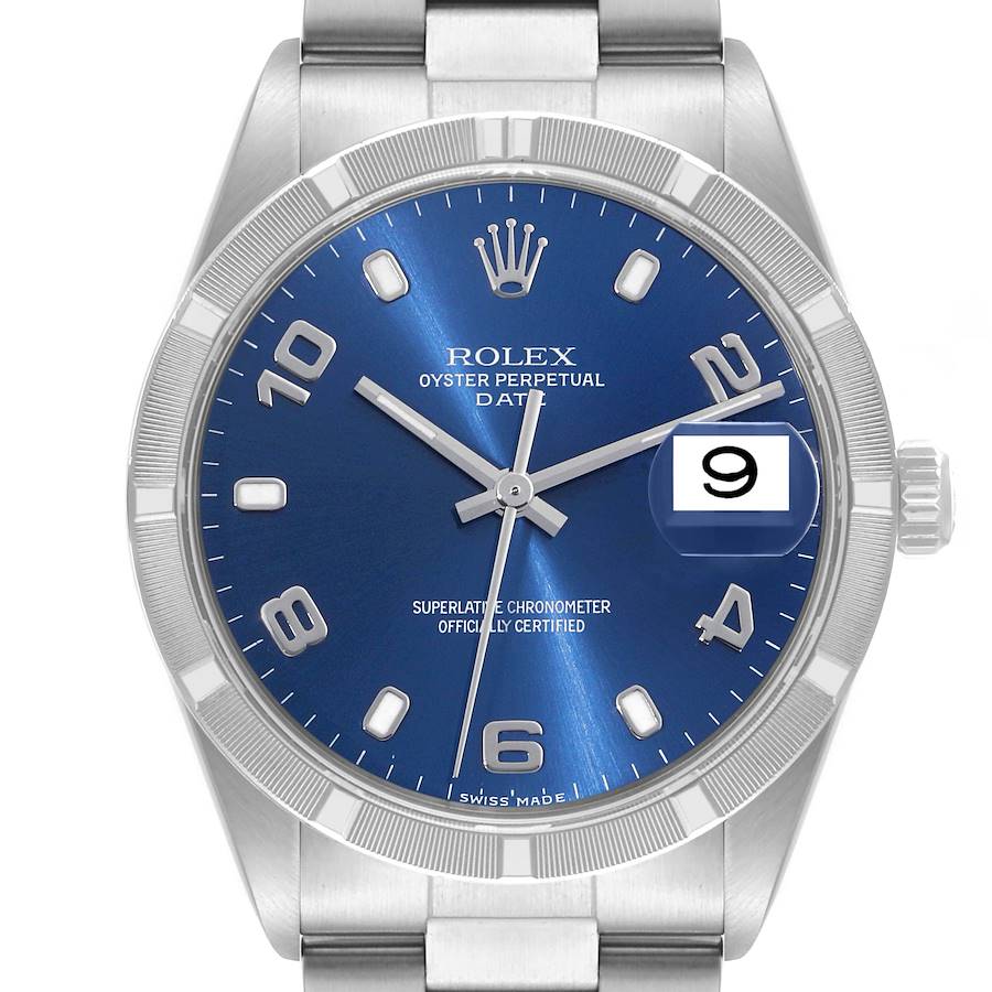 NOT FOR SALE Rolex Date Blue Dial Engine Turned Bezel Steel Mens Watch 15210 PARTIAL PAYMENT SwissWatchExpo