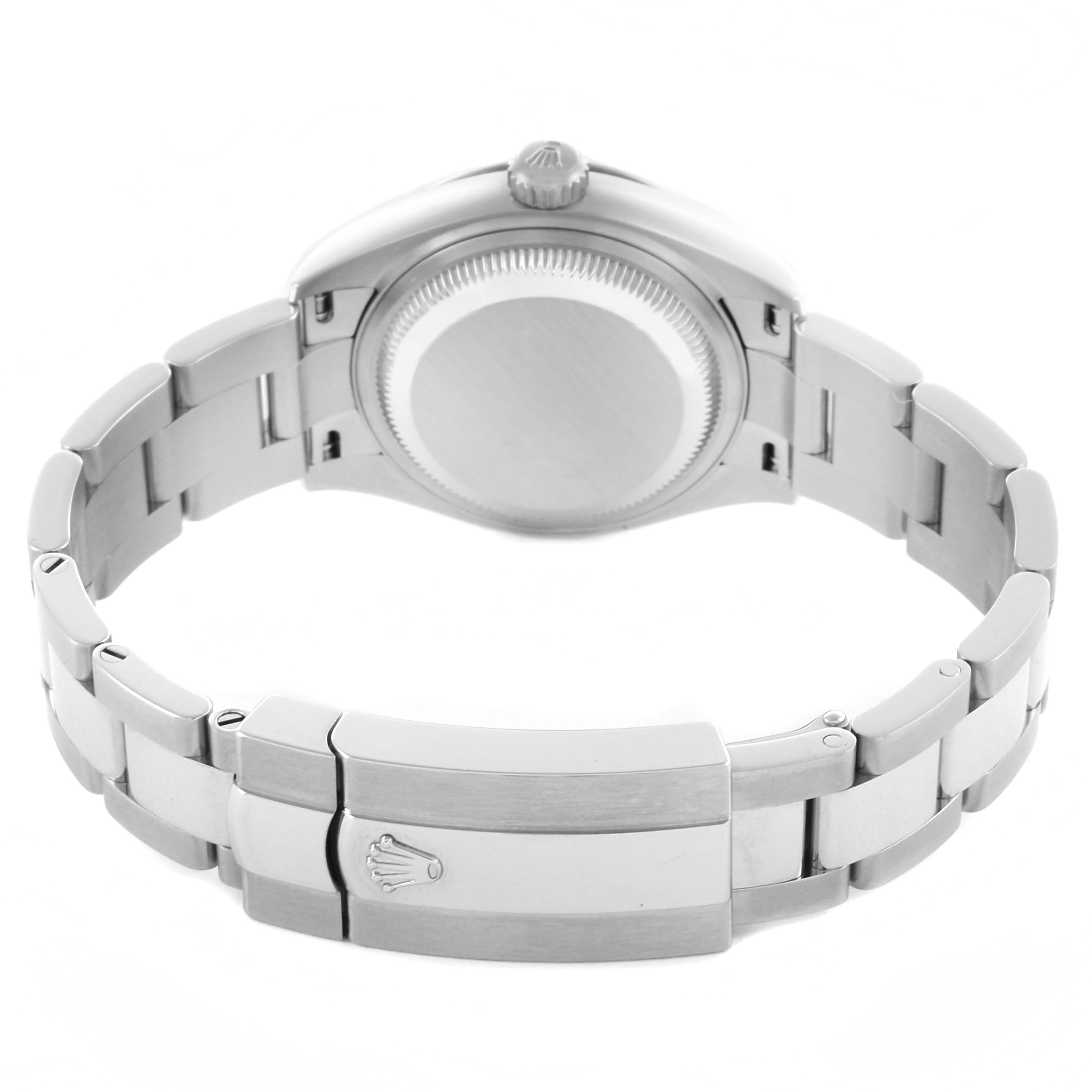 The image shows the back and clasp of a Rolex Datejust 279174 Women's Stainless Steel Silver Dial 279174 Women's Stainless Steel Silver Dial watch, highlighting the bracelet and caseback.