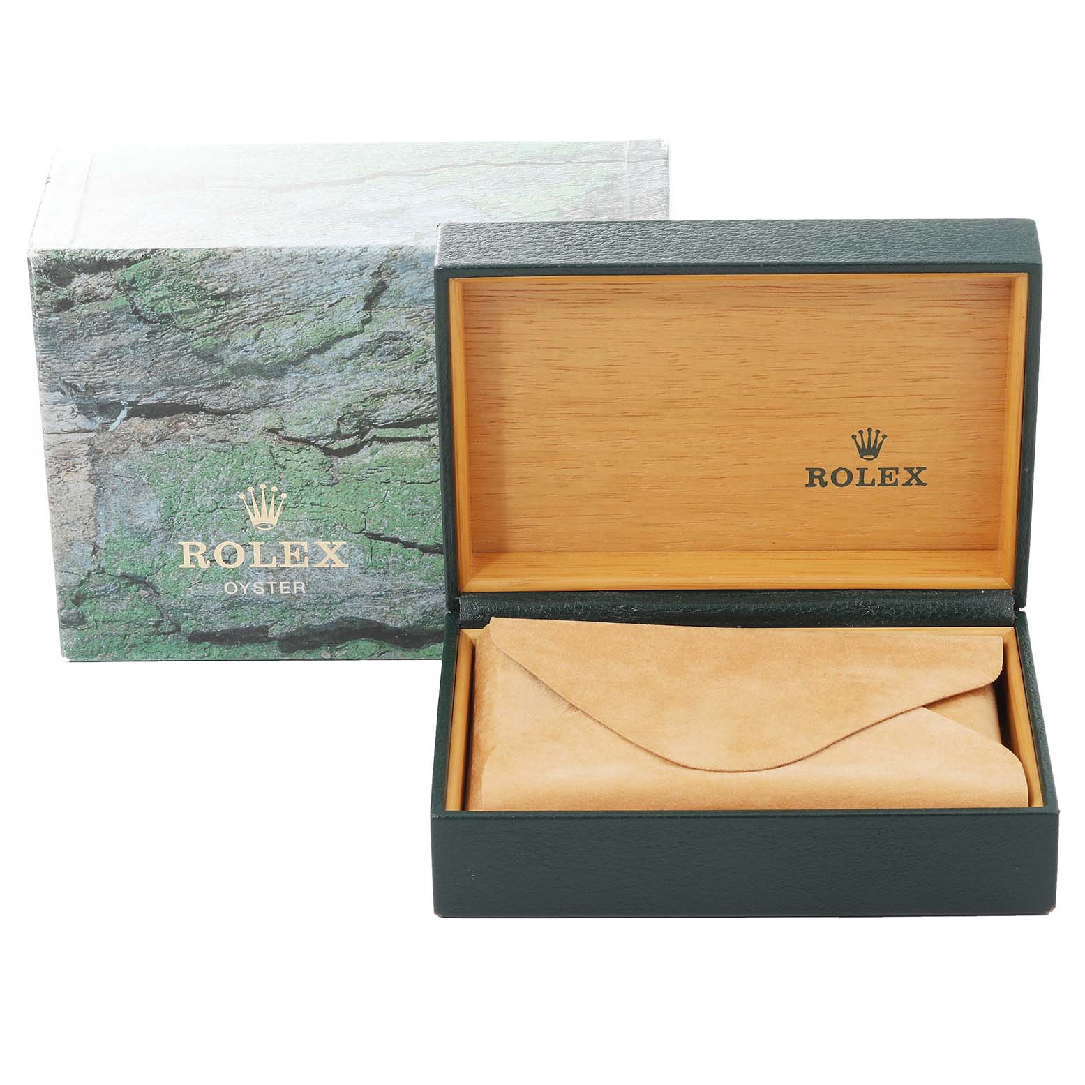 The image shows the open box and outer packaging for a Rolex Mid-Size 78240 Women
s Stainless Steel Black Dial 78240 Women
s Stainless Steel Black Dial model watch.