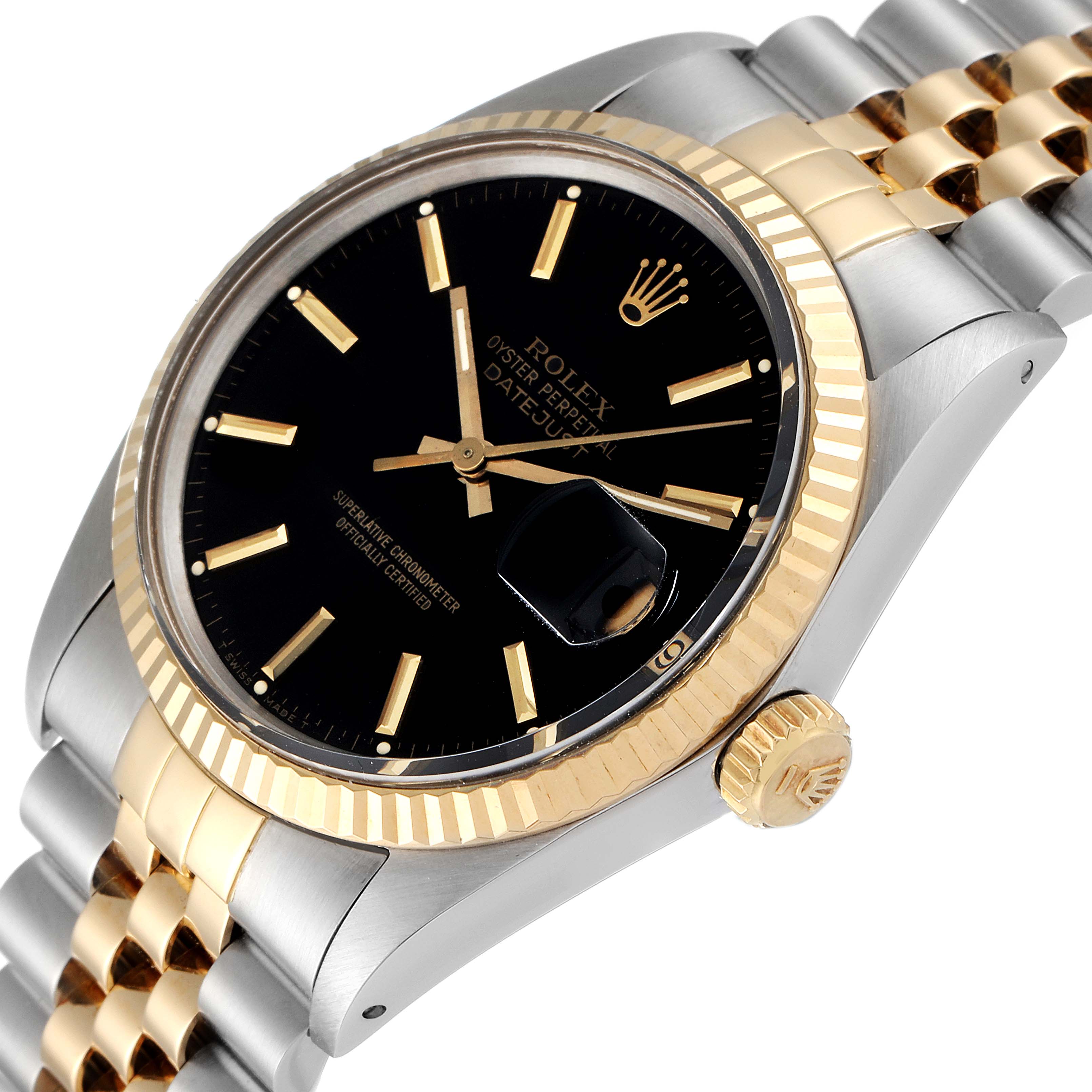 The Vintage Collection Rolex watch is shown at an angle, displaying the dial, bezel, crown, and part of the bracelet.