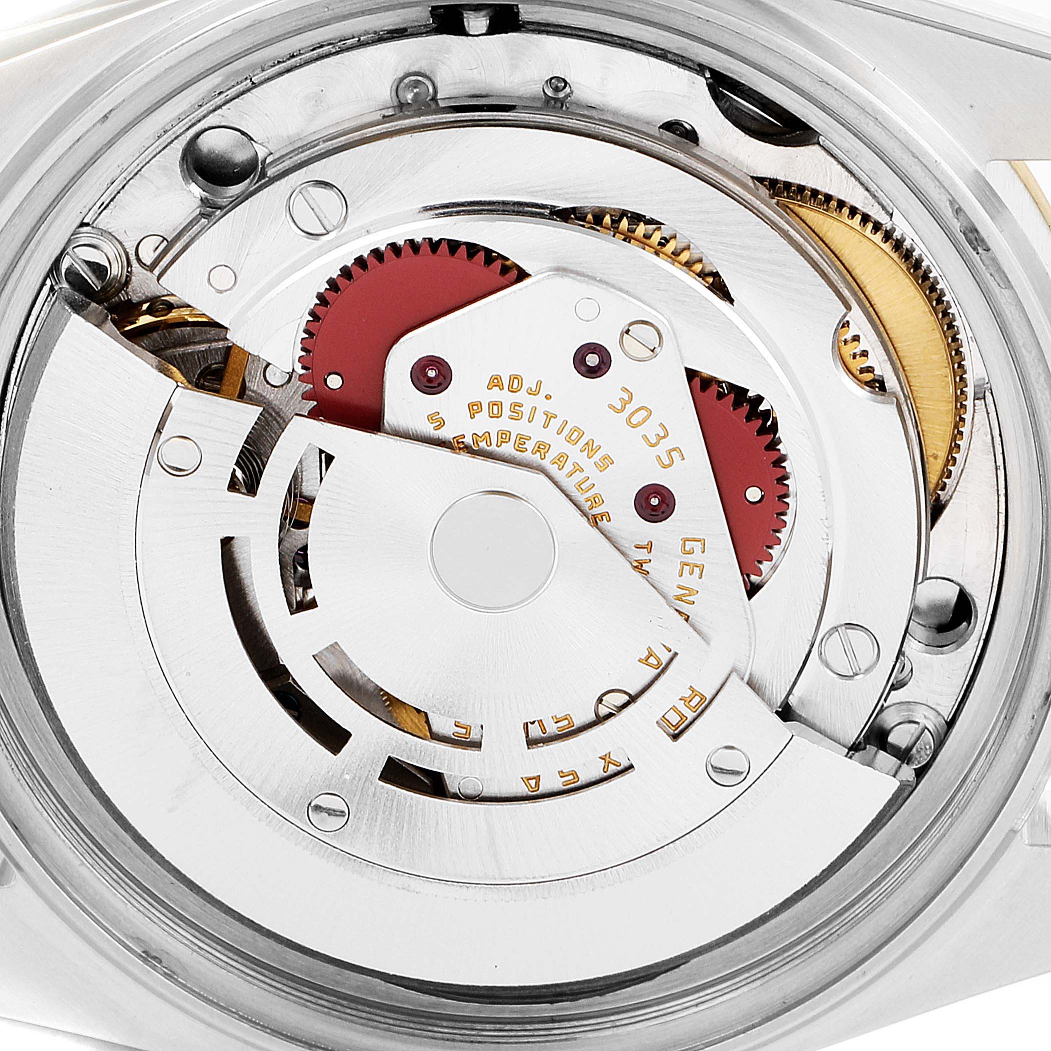 The image shows the internal movement mechanism of a Rolex Vintage Collection 16013 Men
s Steel and Gold (two tone) Black Dial 16013 Men
s Steel and Gold (two tone) Black Dial model, viewed from the back.