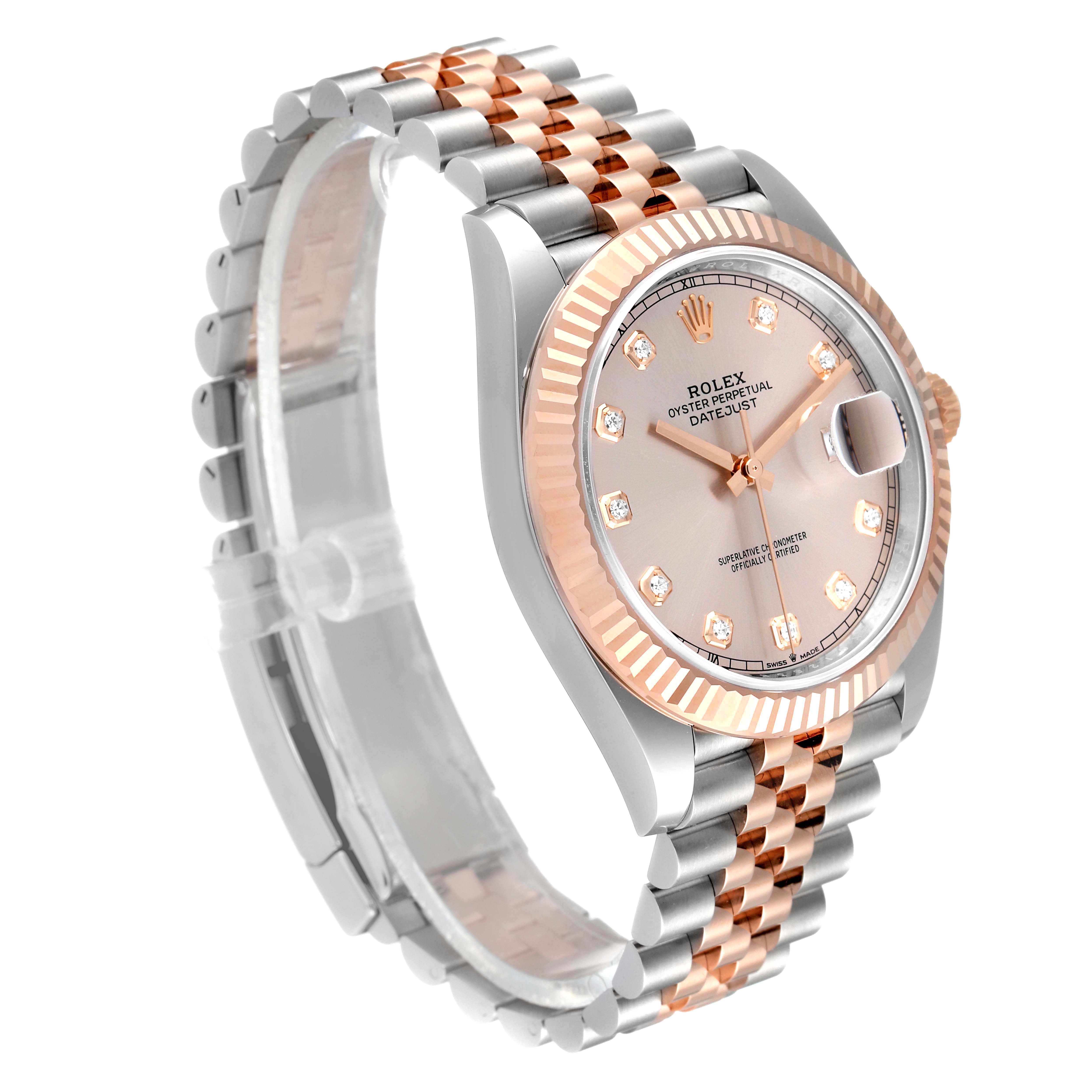 The Rolex Datejust 41 126331 Men's Steel and Gold (two tone) Beige Dial 126331 Men's Steel and Gold (two tone) Beige Dial watch is shown at a 3/4 angle, displaying its dial, fluted bezel, and two-tone bracelet.
