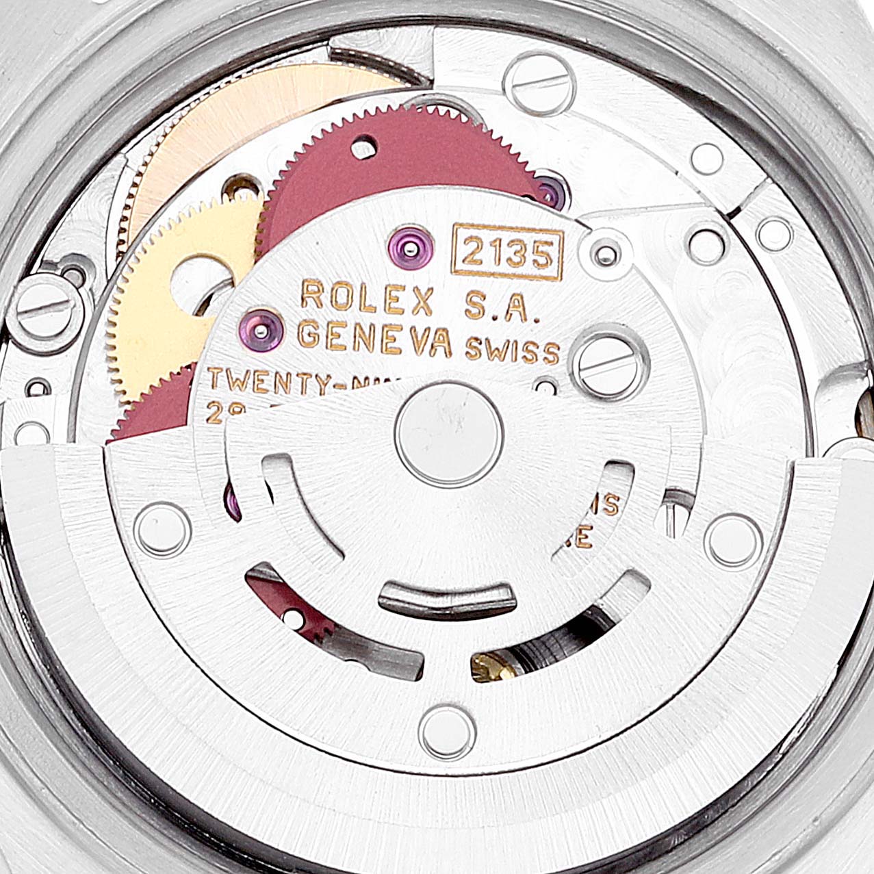 This is an up-close view of the movement mechanism inside a Rolex Datejust 69173 Women's Steel and Gold (two tone) Champagne Dial 69173 Women's Steel and Gold (two tone) Champagne Dial watch.