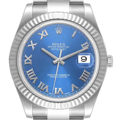Photo of Rolex Datejust II Blue Roman Dial Fluted Bezel Mens Watch 116334