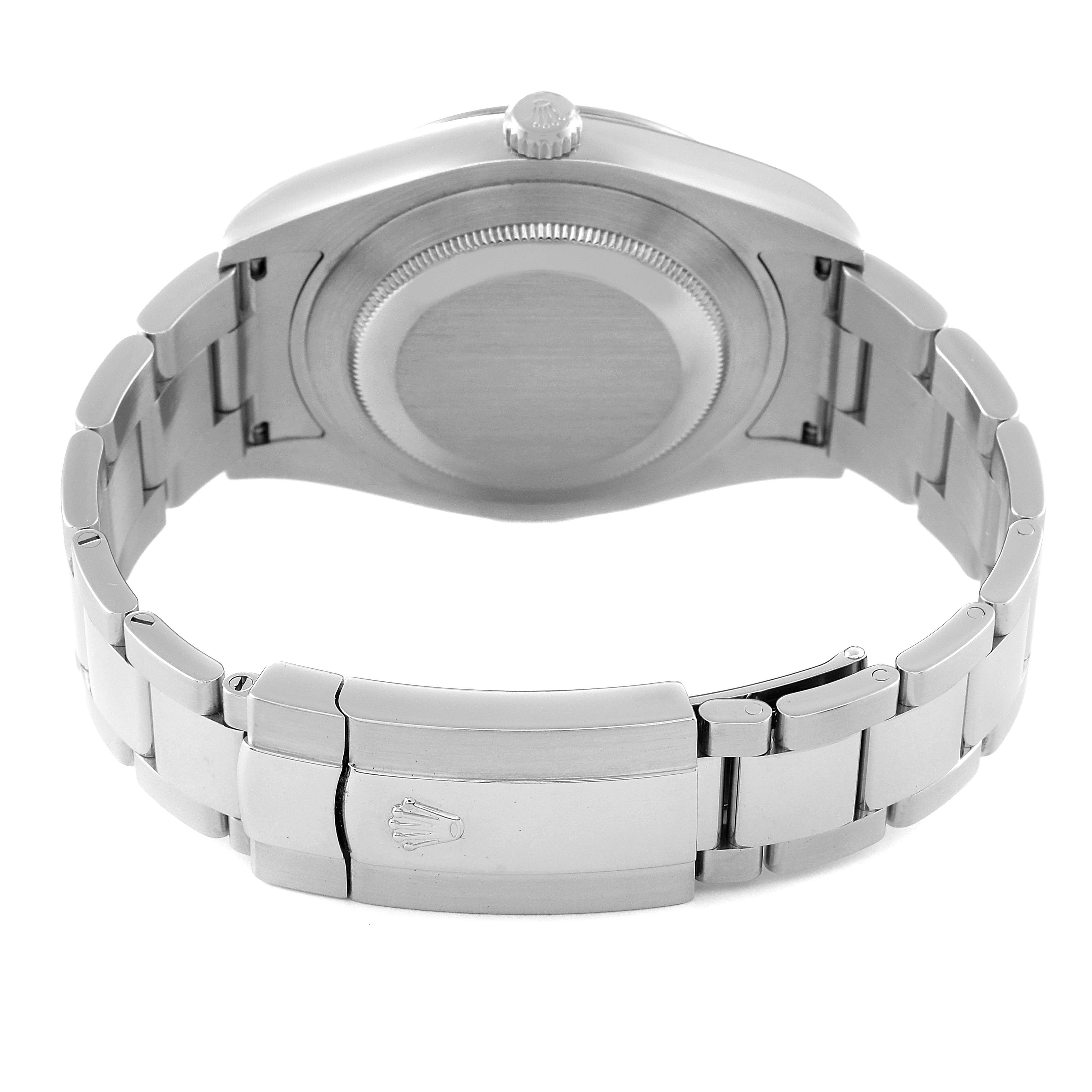 This image shows the back view of a Rolex Datejust 41 116334 Men's Stainless Steel Blue Dial 116334 Men's Stainless Steel Blue Dial watch, highlighting its case back, bracelet, and clasp.