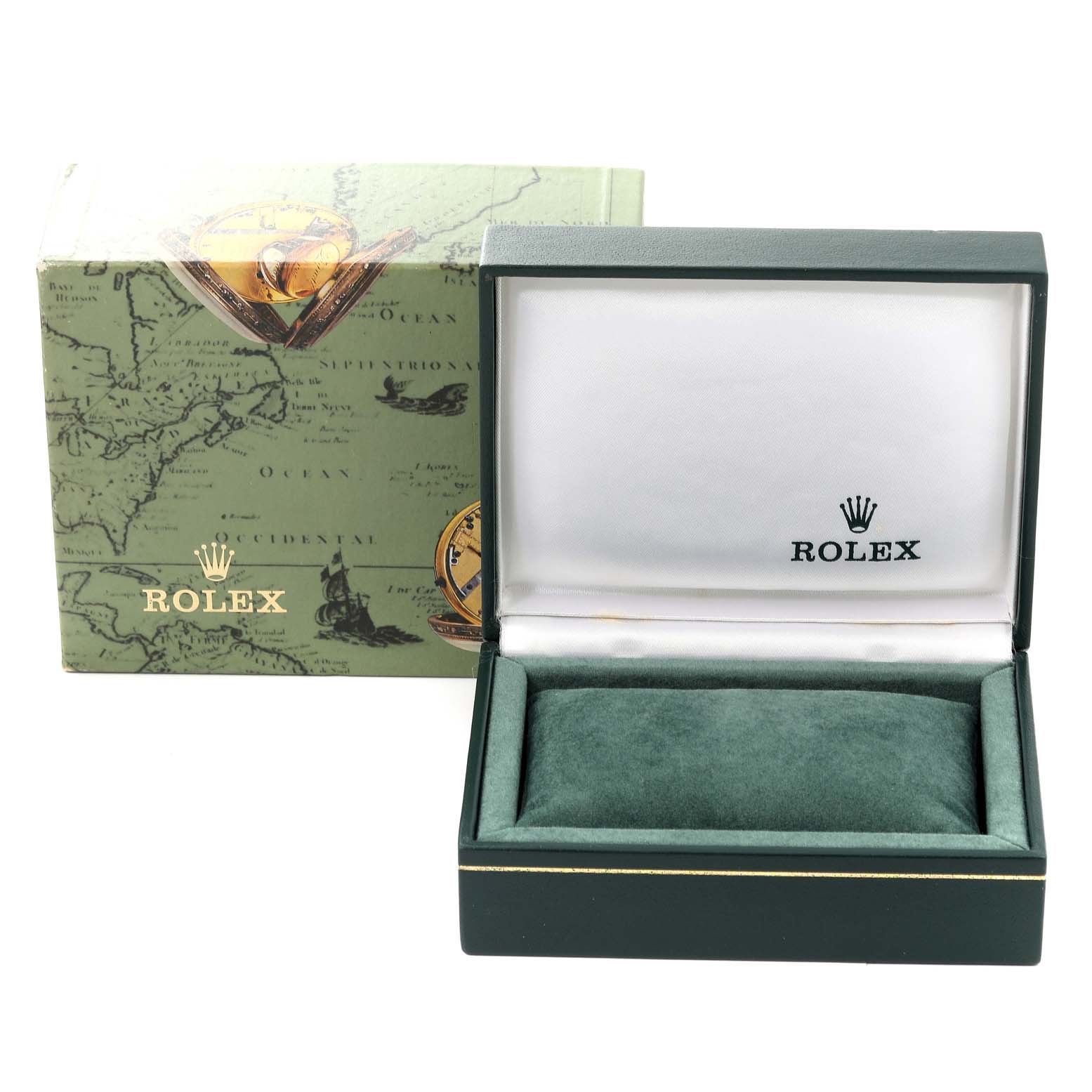 The image shows the Rolex Mid-Size 68273 Women's Steel and Gold (two tone) Silver Dial 68273 Women's Steel and Gold (two tone) Silver Dial model's empty watch box and outer box.