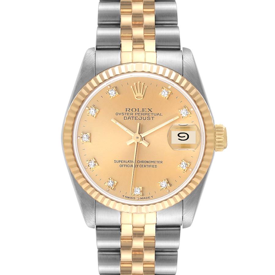 Rolex Datejust Midsize Steel Yellow Gold Diamond Dial Watch 68273 SwissWatchExpo