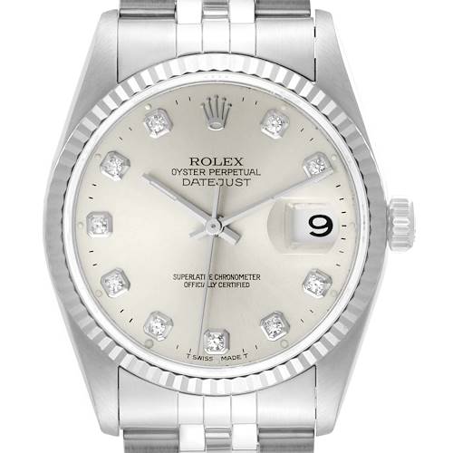 Photo of Rolex Datejust Steel White Gold Silver Diamond Dial Watch 16234 Box Papers