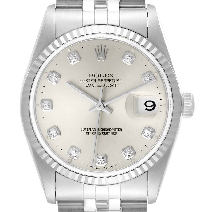 Rolex Datejust Steel White Gold Silver Diamond Dial Watch 16234 Box Papers SwissWatchExpo