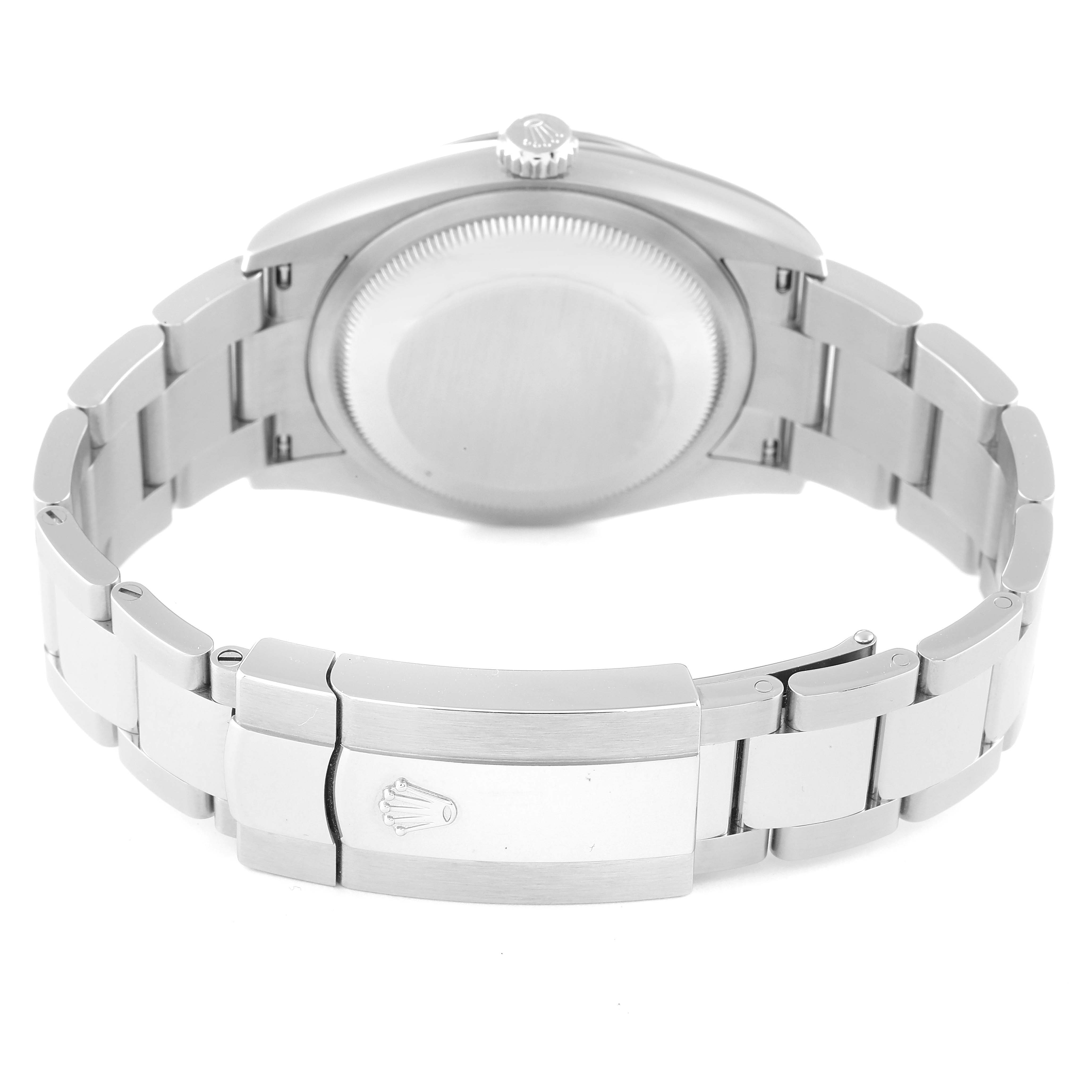 The image shows the back and clasp of a Rolex Datejust 126234 Men's Stainless Steel White Dial 126234 Men's Stainless Steel White Dial watch, viewed from a rear angle.