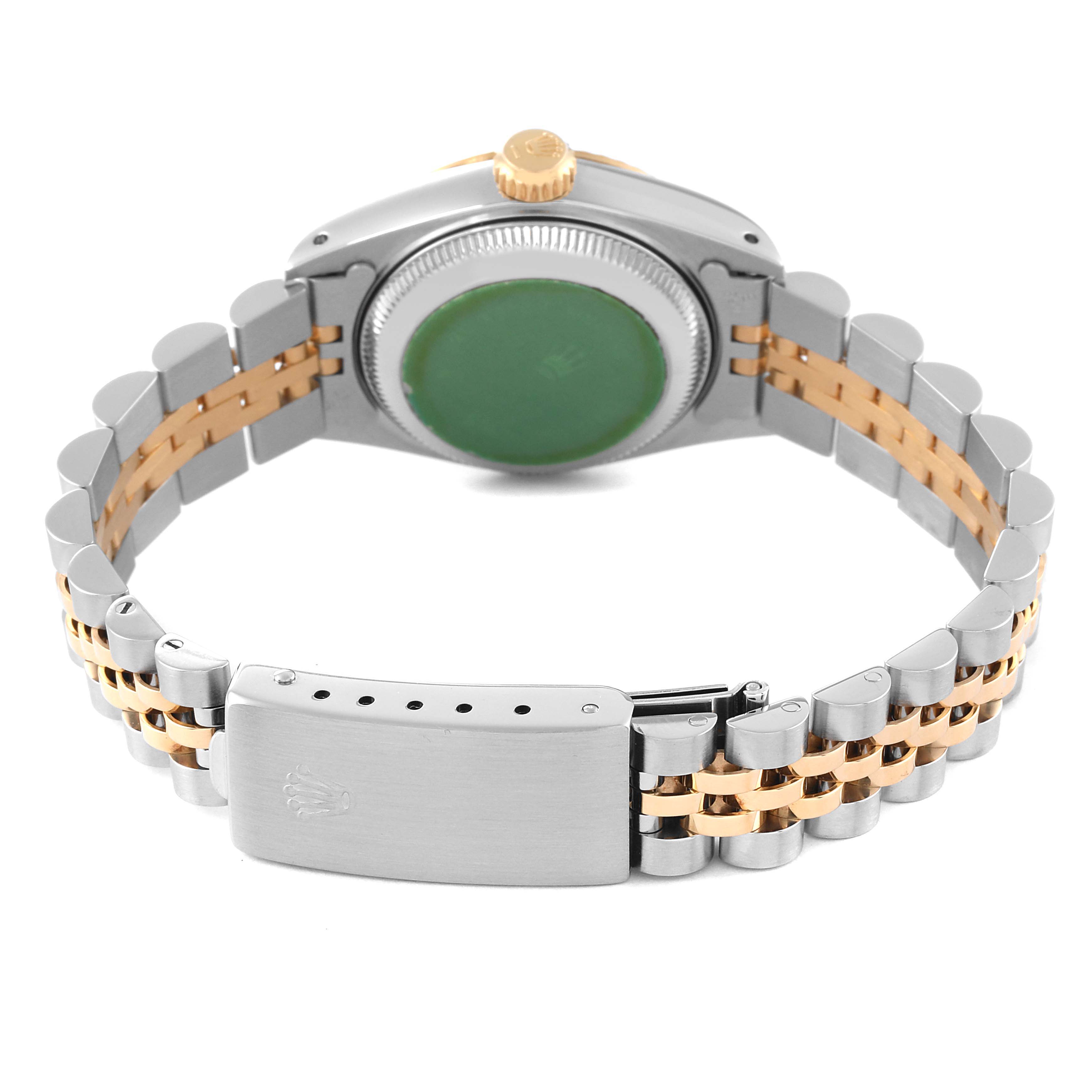 This image shows the backside and bracelet of a Rolex Datejust 69173 Women's Steel and Gold (two tone) Champagne Dial 69173 Women's Steel and Gold (two tone) Champagne Dial watch.