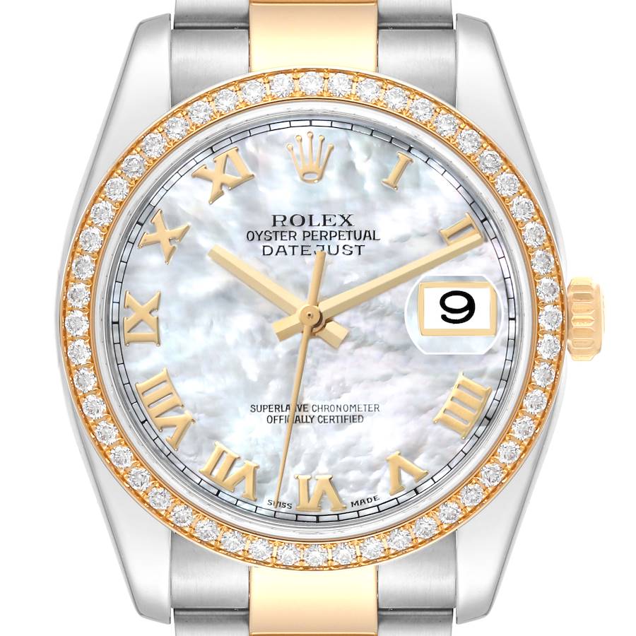 Rolex Datejust Steel Yellow Gold Mother of Pearl Diamond Mens Watch 116243 SwissWatchExpo