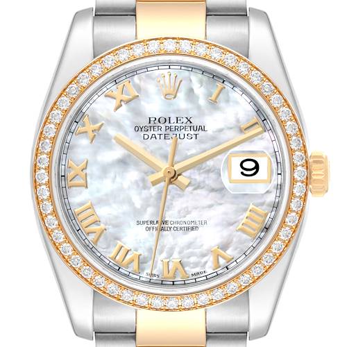 Photo of Rolex Datejust Steel Yellow Gold Mother of Pearl Diamond Mens Watch 116243