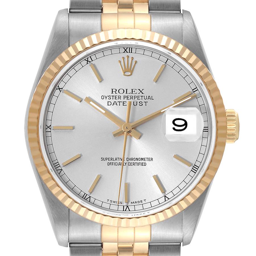 Rolex Datejust Steel Yellow Gold Silver Dial Mens Watch 16233 Box Papers SwissWatchExpo