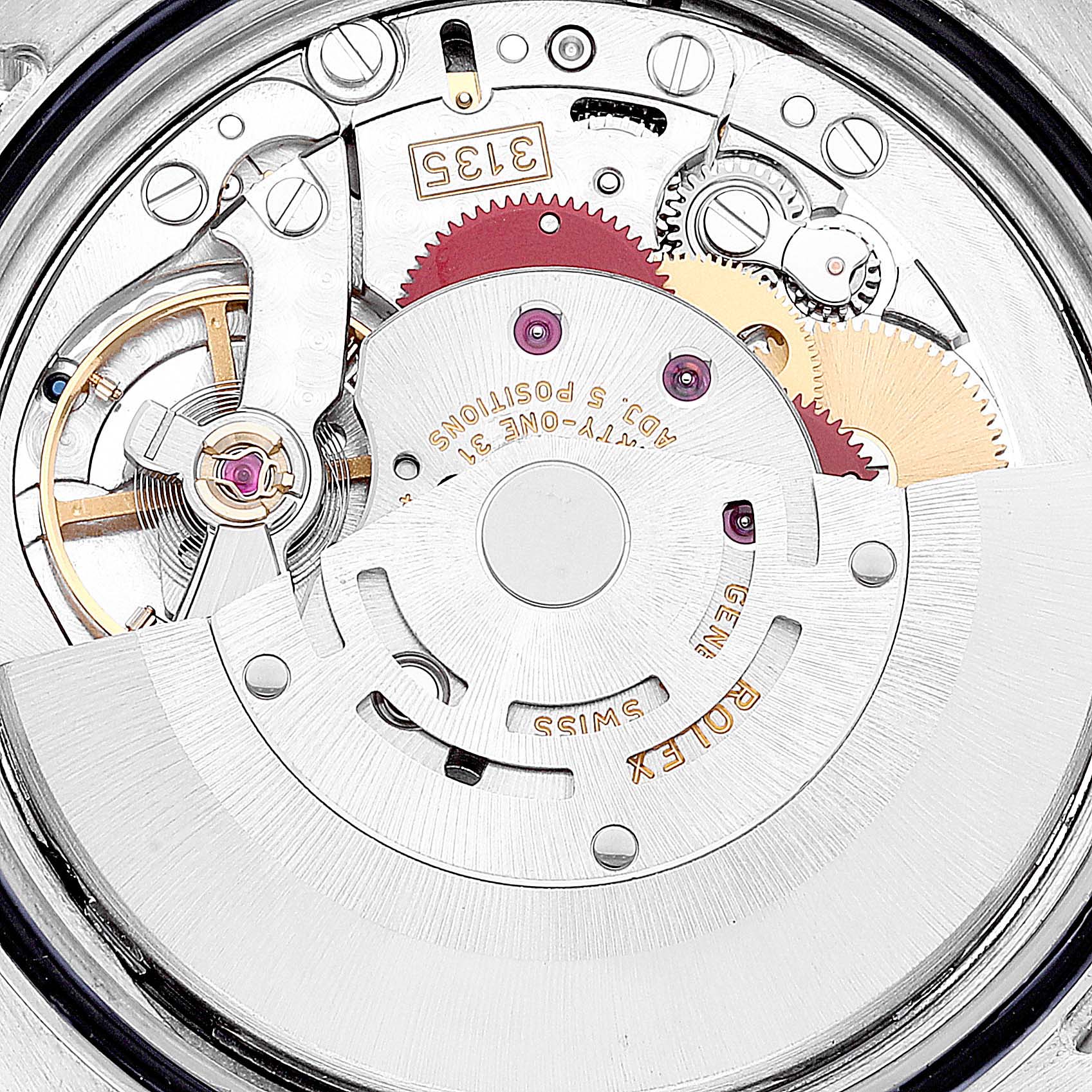 The image shows the internal mechanical movement of a Rolex Turn-o-Graph 116264 Men's Stainless Steel Blue Dial 116264 Men's Stainless Steel Blue Dial watch from a top-down angle.