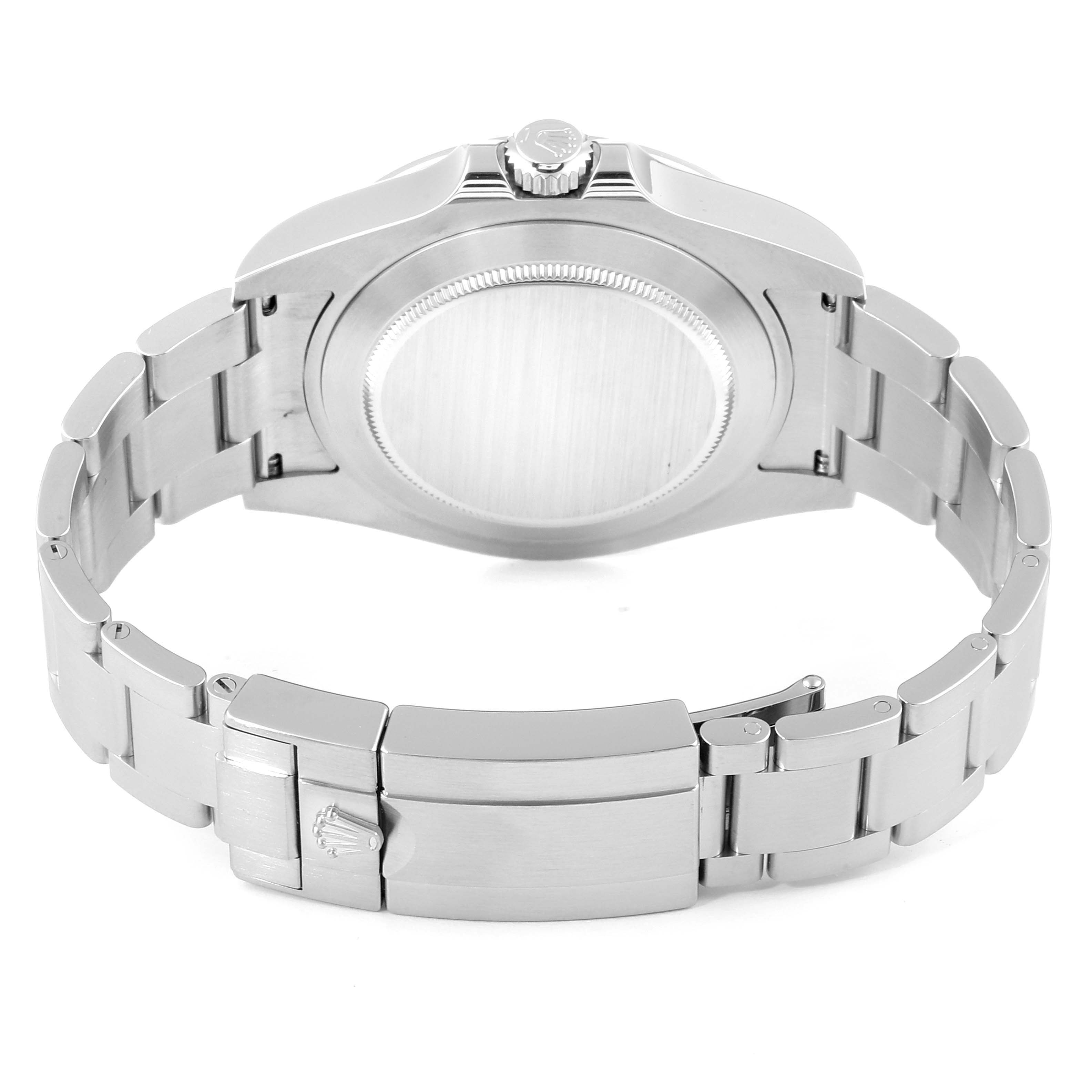 The image shows the back view of the Rolex Explorer 216570 Men
s Stainless Steel White Dial 216570 Men
s Stainless Steel White Dial watch, highlighting the clasp, bracelet, and case back.