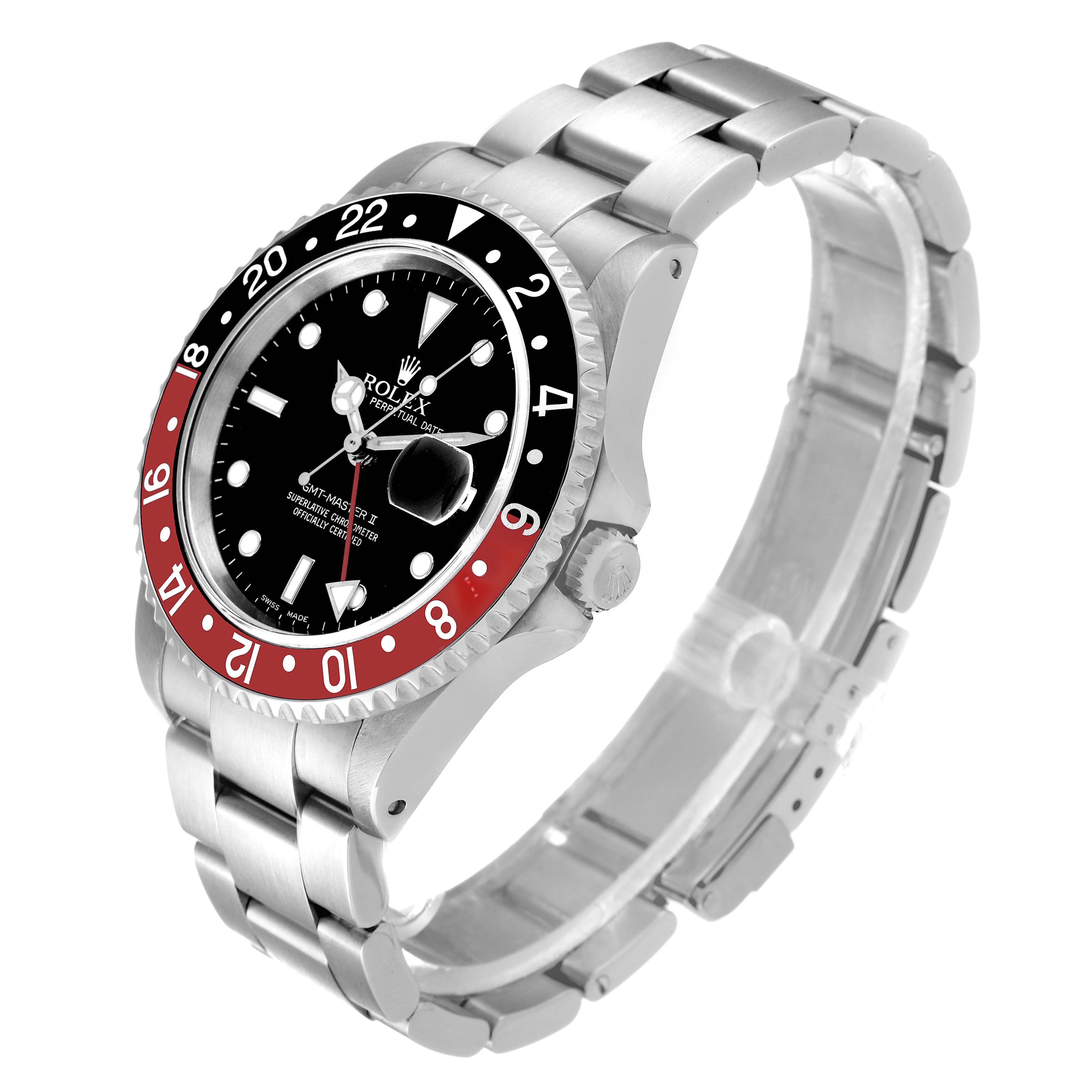 The image shows a Rolex GMT-Master 16710 Men
s Stainless Steel Black Dial 16710 Men
s Stainless Steel Black Dial II watch angled slightly from the side, highlighting its bezel, dial, and bracelet.