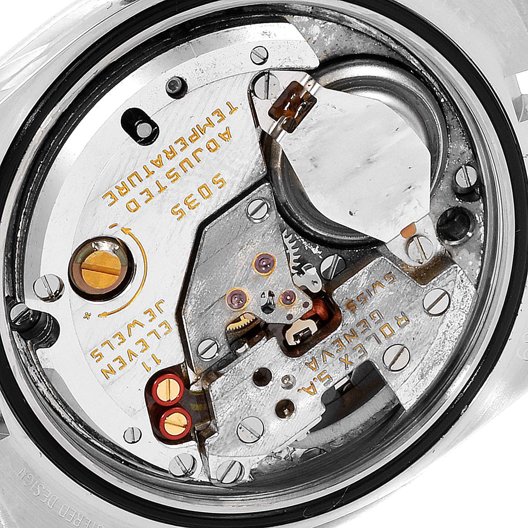 The image shows the internal movement mechanism of a Rolex Oysterquartz 17013 Men's Steel and Gold (two tone) Champagne Dial 17013 Men's Steel and Gold (two tone) Champagne Dial watch, viewed from the back.