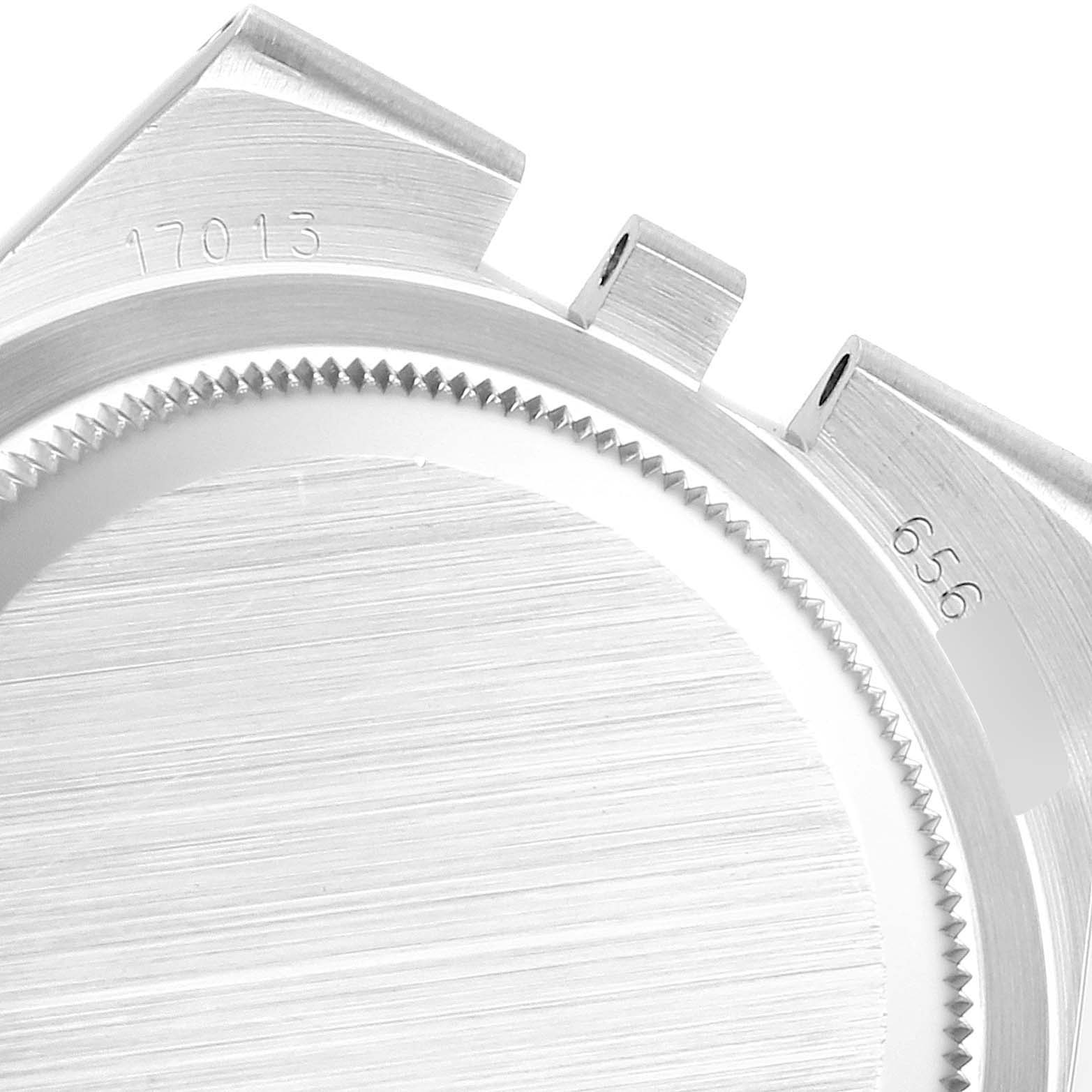 This image shows a close-up of the case back and lugs of a Rolex Oysterquartz 17013 Men's Steel and Gold (two tone) Champagne Dial 17013 Men's Steel and Gold (two tone) Champagne Dial model watch.