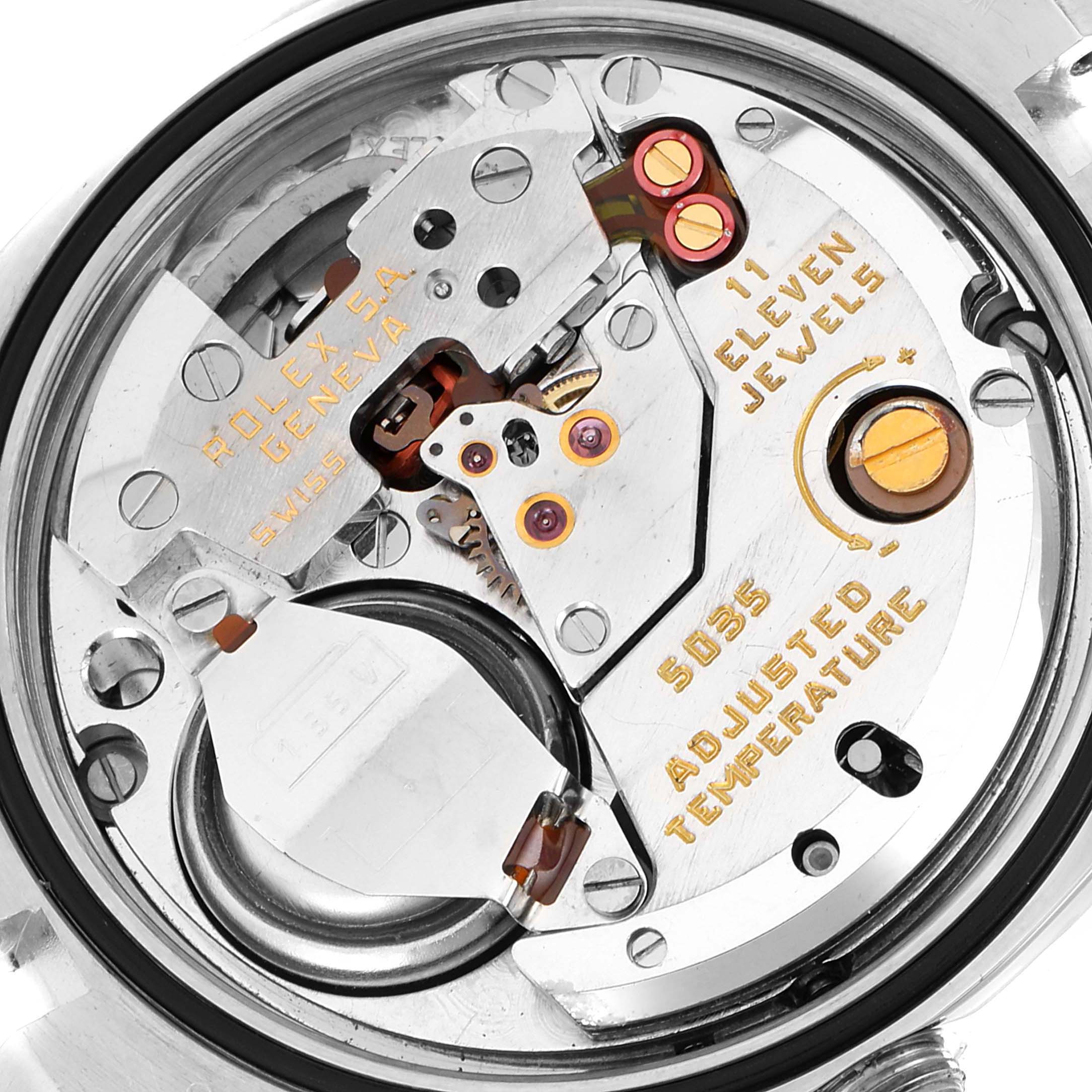 This image shows the inner mechanism and movements of the Rolex Oysterquartz 17013 Men's Steel and Gold (two tone) White Dial 17013 Men's Steel and Gold (two tone) White Dial watch, viewed from the back.