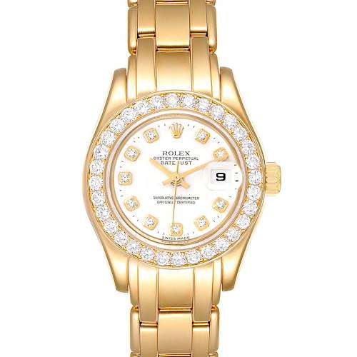 Photo of Rolex Pearlmaster White Dial Yellow Gold Diamond Ladies Watch 69298