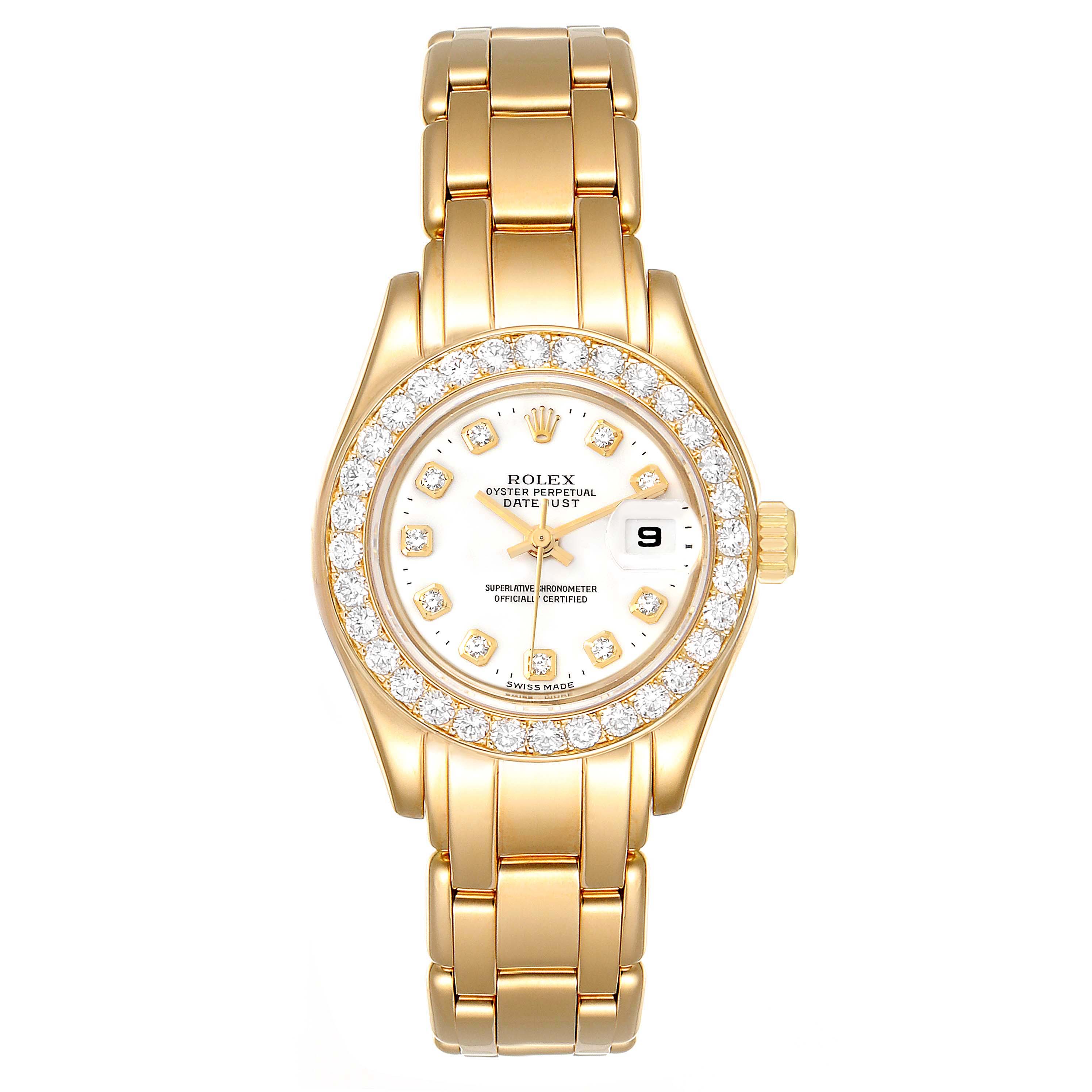 Rolex Pearlmaster White Dial Yellow Gold Diamond Ladies Watch 69298 ...