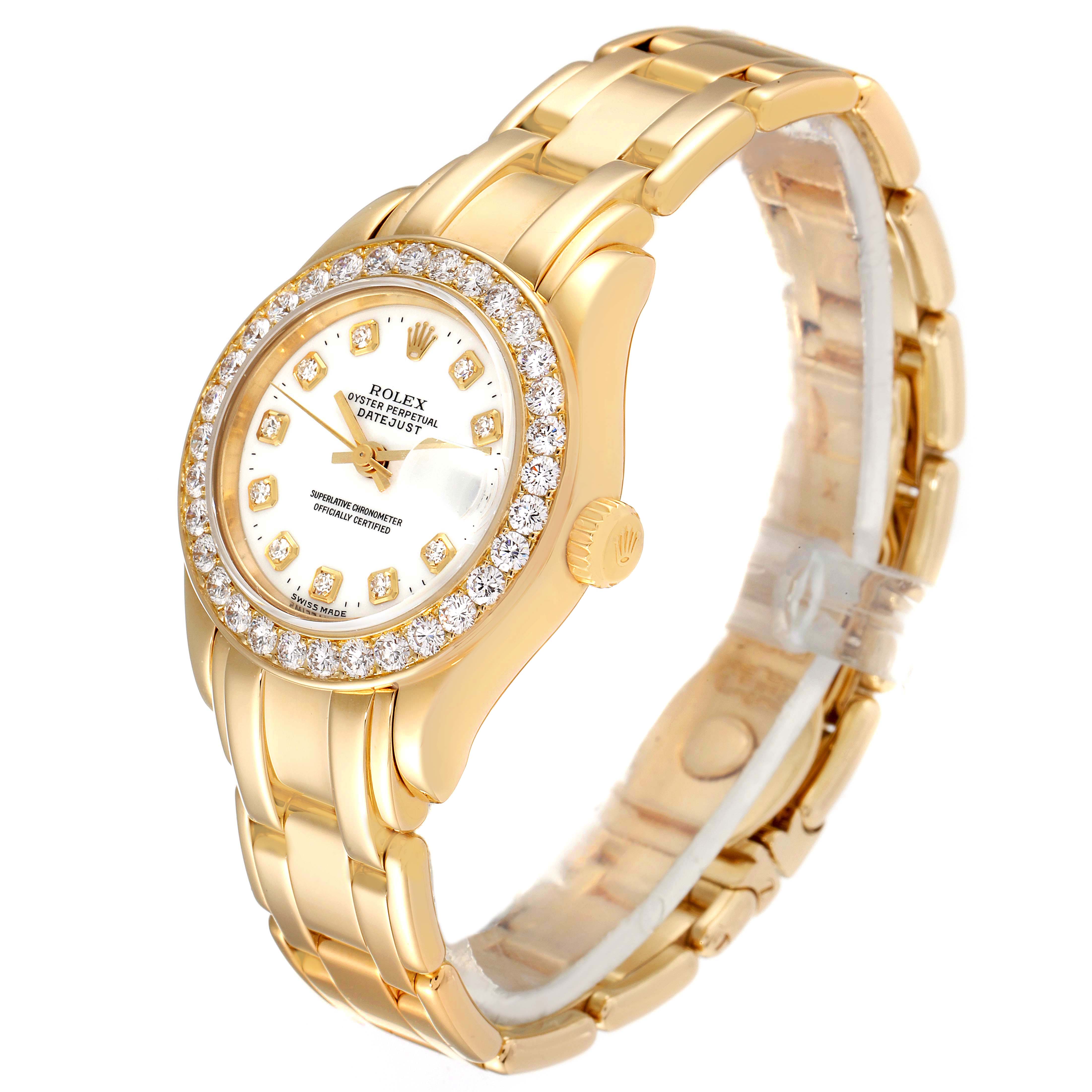 Rolex Pearlmaster White Dial Yellow Gold Diamond Ladies Watch 69298 ...