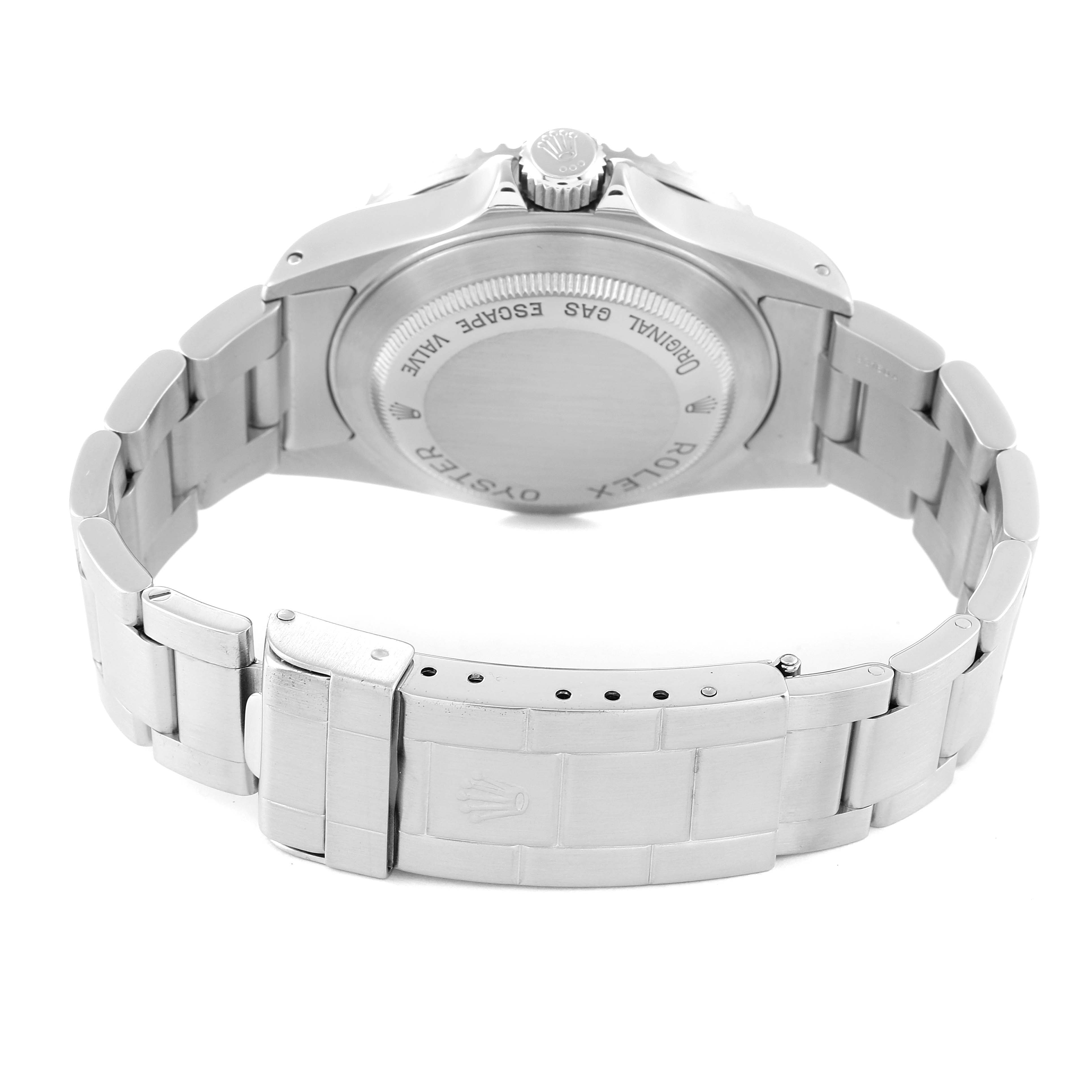 This image shows the back case and bracelet of a Rolex Sea-Dweller 16600 Men's Stainless Steel Black Dial 16600 Men's Stainless Steel Black Dial watch from a rear angle.