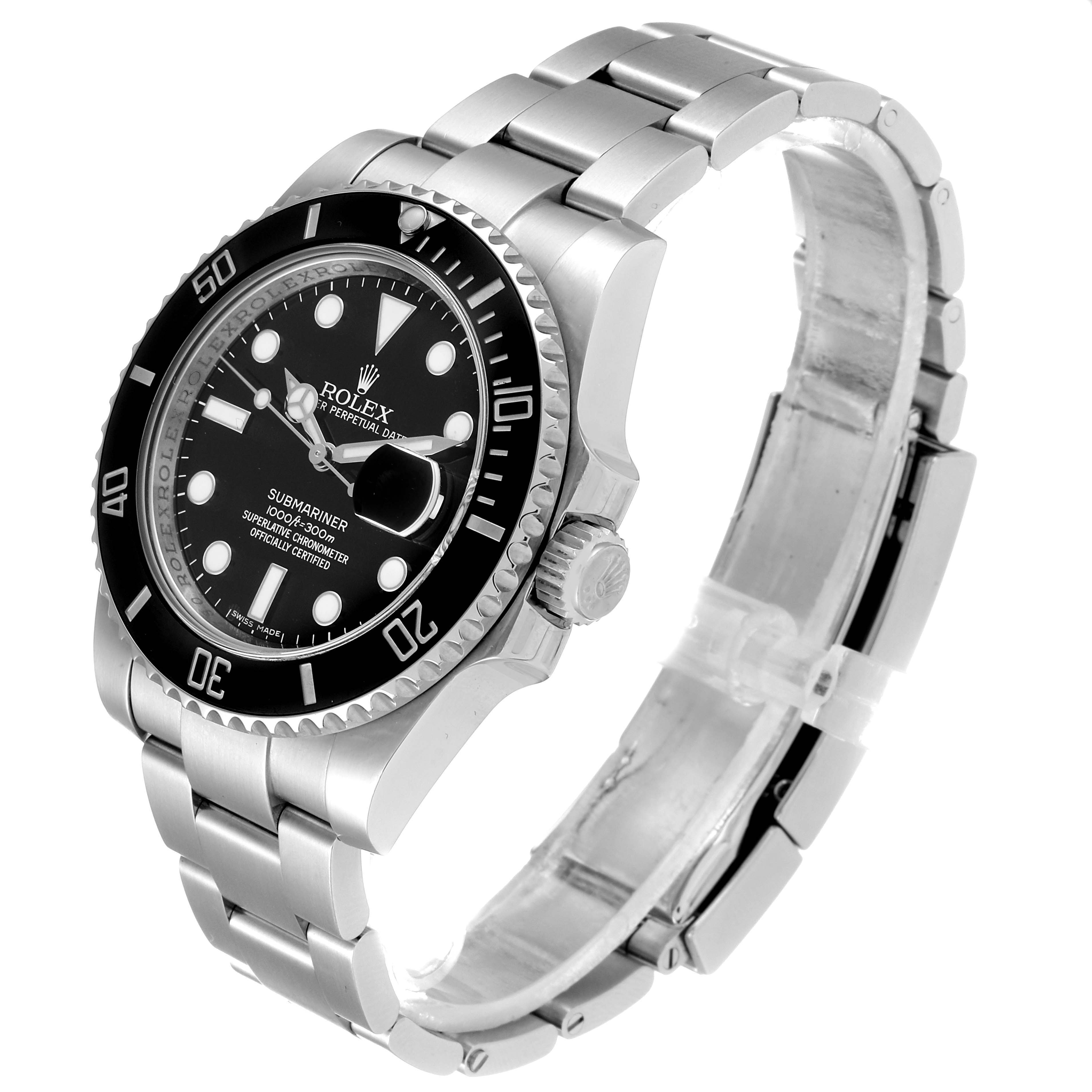 The image shows the front-right angle of the Rolex Submariner 116610LN Men's Stainless Steel Black Dial 116610LN Men's Stainless Steel Black Dial, displaying its dial, bezel, and metal bracelet.