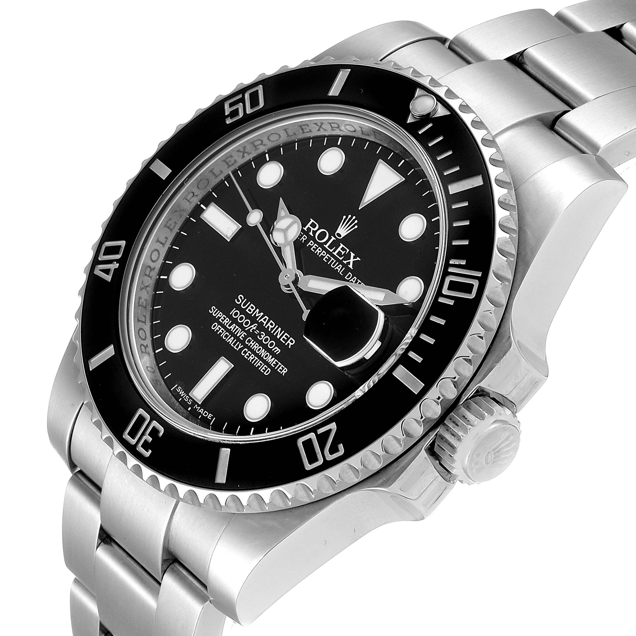 The image shows a Rolex Submariner 116610LN Men's Stainless Steel Black Dial 116610LN Men's Stainless Steel Black Dial watch angled from the front-right, displaying its face, bezel, crown, and part of the bracelet.