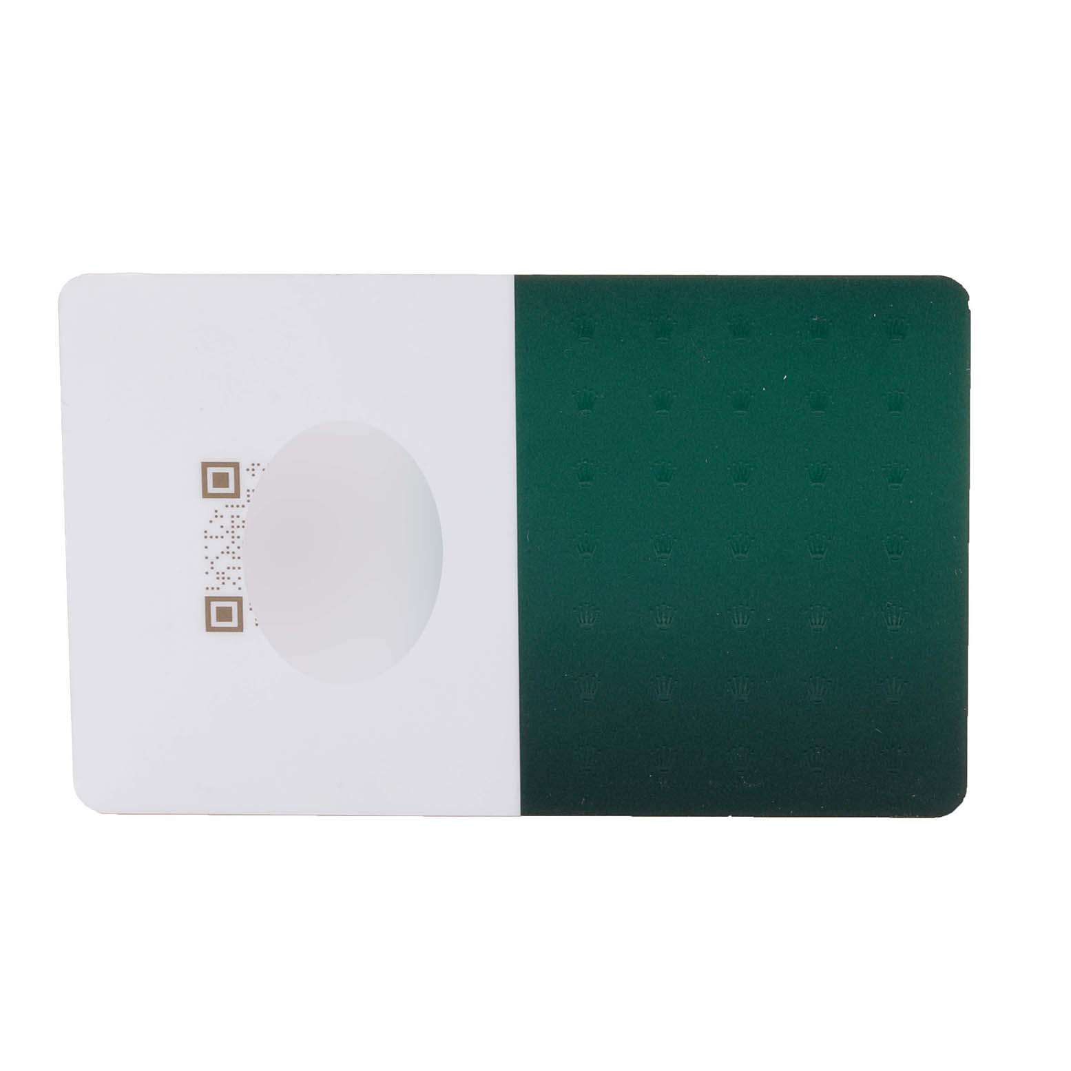 This image shows a warranty card for a Rolex Submariner 116610LV Men's Stainless Steel Green Dial 116610LV Men's Stainless Steel Green Dial watch, featuring QR codes and a green and white design.