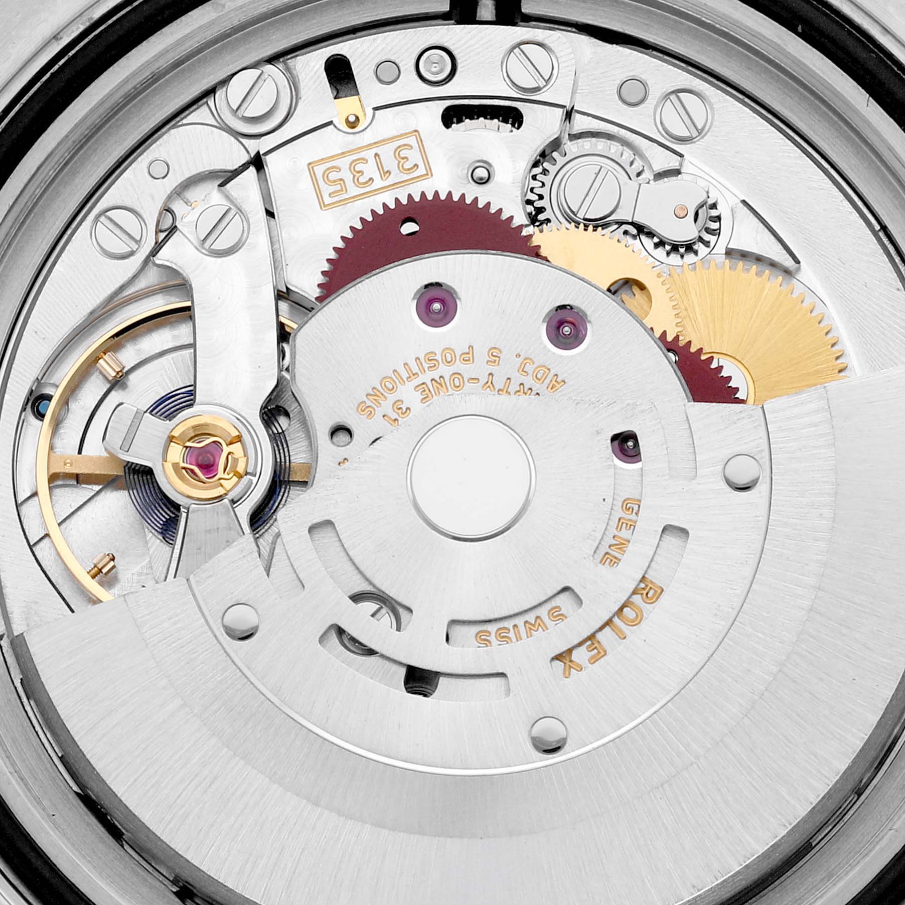 The image shows a close-up of the Rolex Submariner 116610LV Men's Stainless Steel Green Dial 116610LV Men's Stainless Steel Green Dial watch's mechanical movement, displaying gears and intricate internal components.