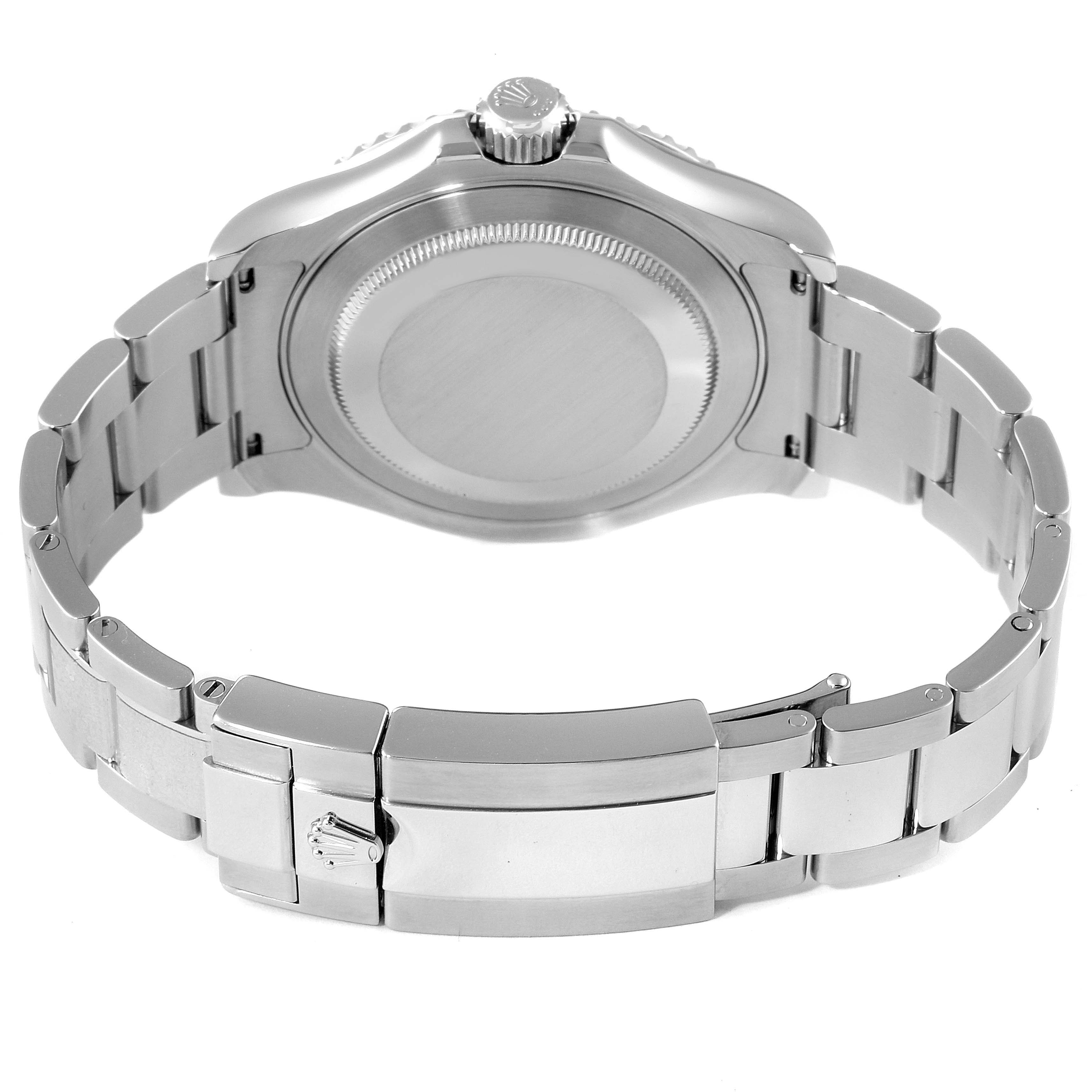 This image shows the back case and bracelet clasp of a Rolex Yacht-Master 116622 Men
s Stainless Steel Blue Dial 116622 Men
s Stainless Steel Blue Dial watch.