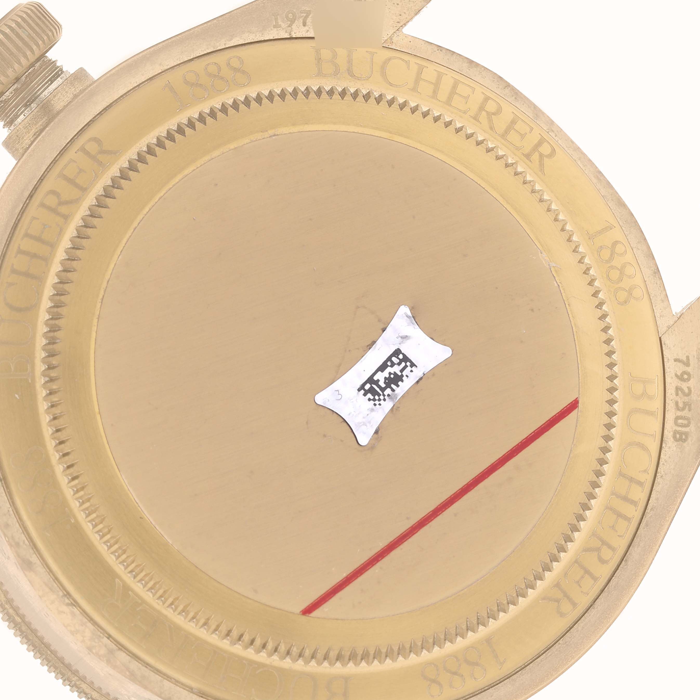 The image shows the back case of a Tudor Heritage Black Bay 79250BB Men's Ceramic Blue Dial 79250BB Men's Ceramic Blue Dial watch, including engraved details and a small sticker.