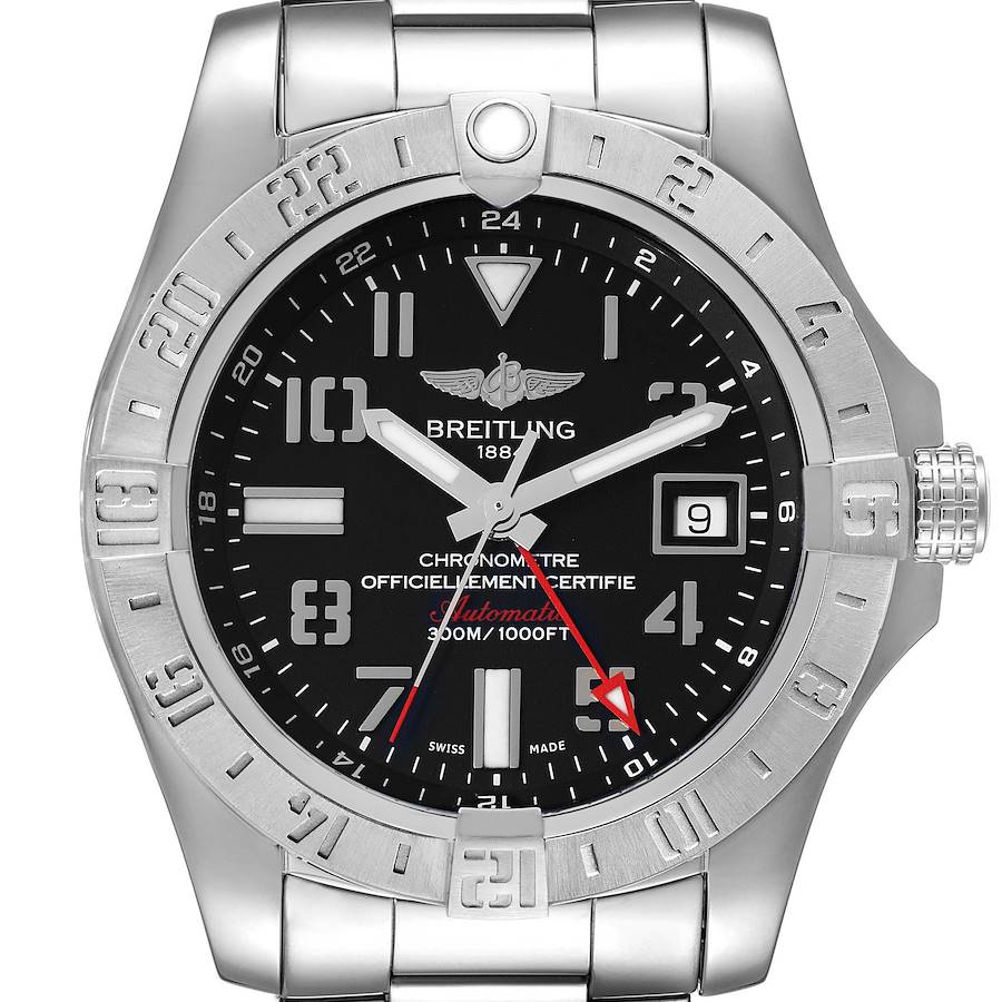Breitling Aeromarine Avenger II GMT Steel Mens Watch A32390 Box Card SwissWatchExpo