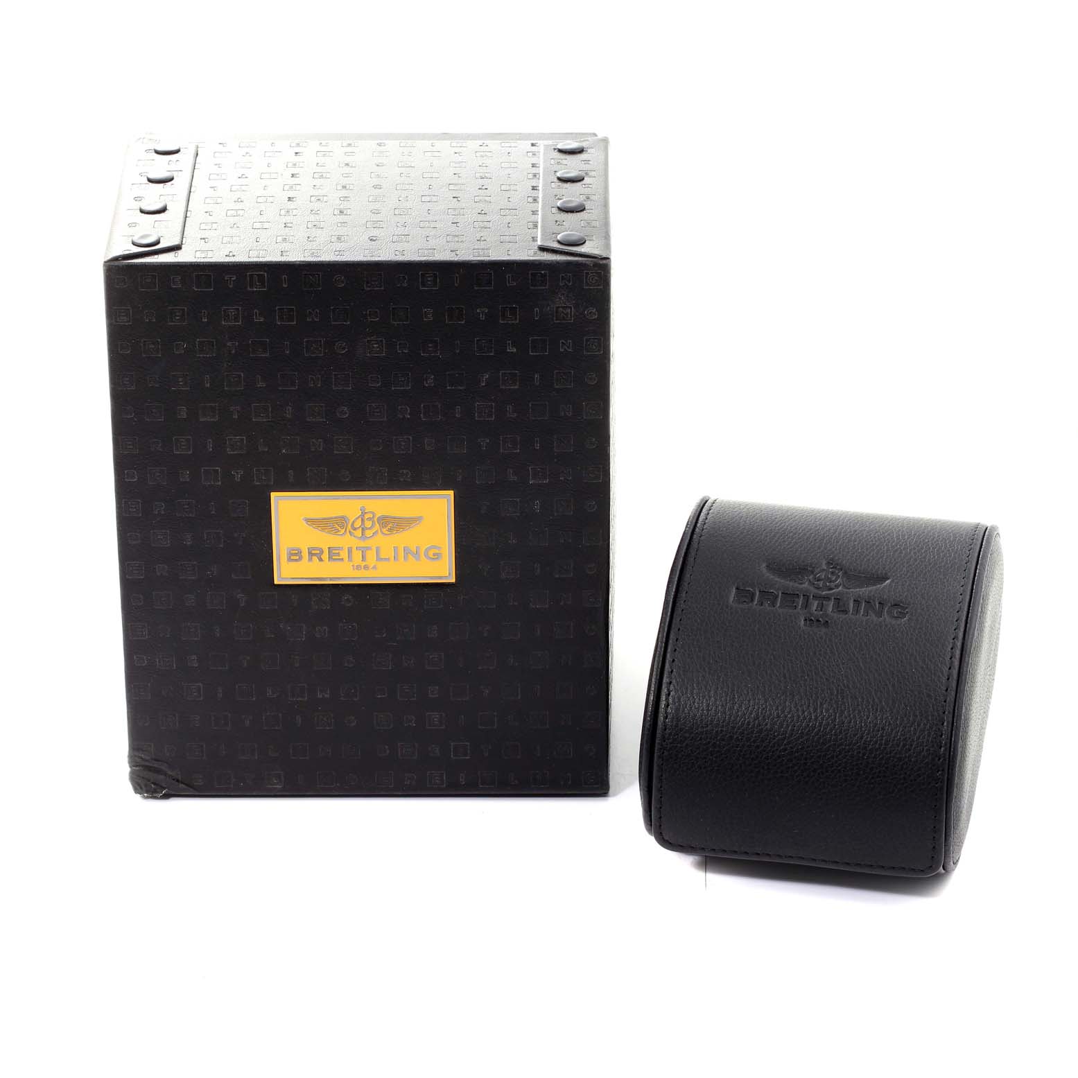 The image shows the packaging and storage case for a Breitling Superocean A13340 Men's Stainless Steel Beige Dial A13340 Men's Stainless Steel Beige Dial watch.