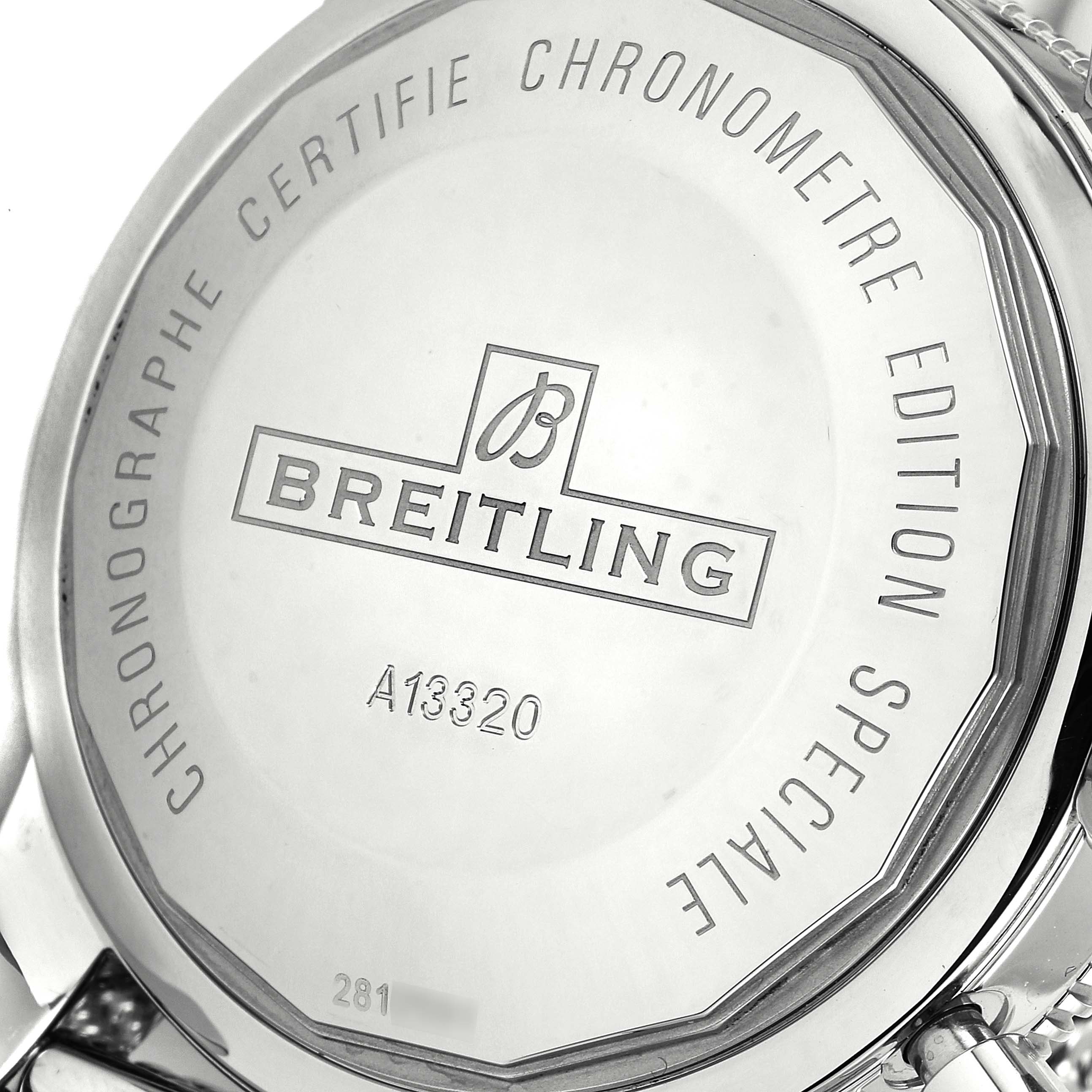 The image shows the back case of a Breitling Superocean A13320 Men's Stainless Steel Blue Dial A13320 Men's Stainless Steel Blue Dial watch, displaying the model number A13320.