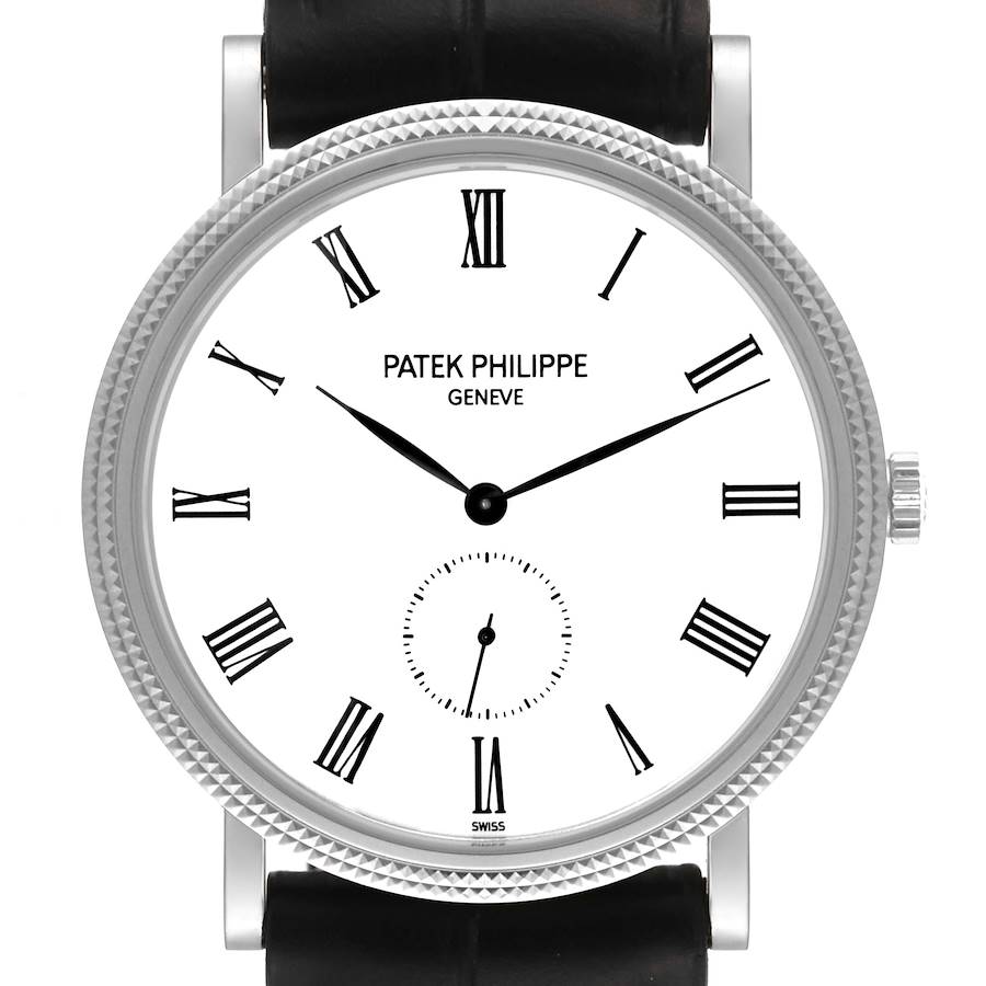 Patek Philippe Calatrava White Gold Black Strap Mens Watch 5119 SwissWatchExpo