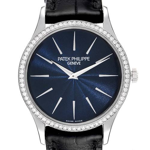 Photo of Patek Philippe Calatrava White Gold 33mm Blue Dial Diamond Mens Watch 4896