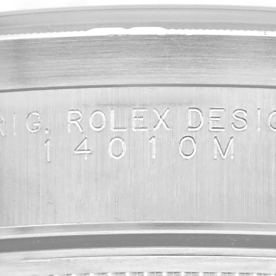 The image shows the side engraving detail on the case of a Rolex Air-King 14010 Men's Stainless Steel Black Dial 14010 Men's Stainless Steel Black Dial watch.
