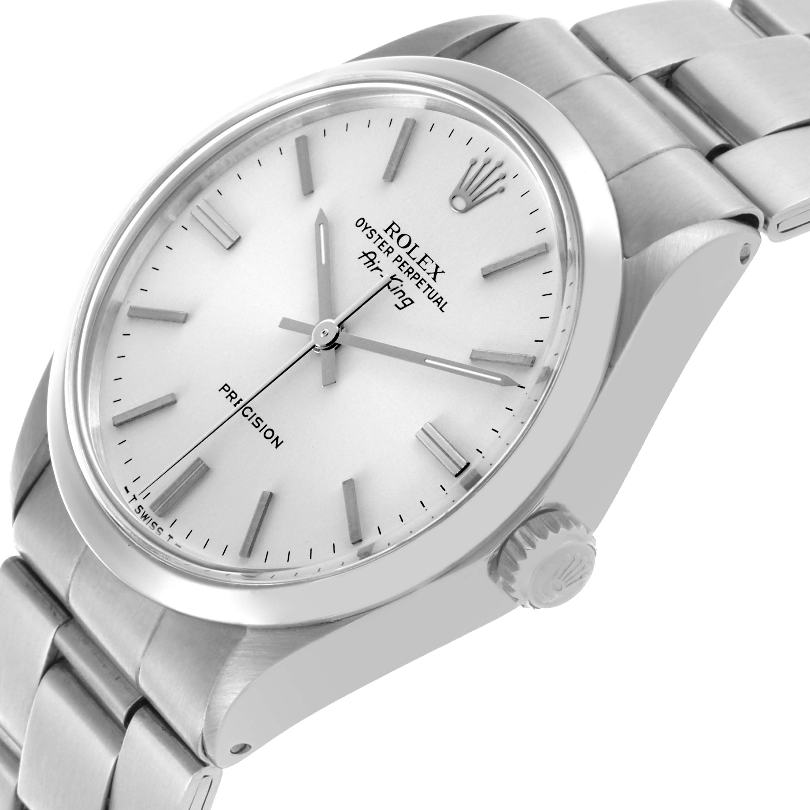 The Rolex Vintage Collection 5500 Men's Stainless Steel Silver Dial 5500 Men's Stainless Steel Silver Dial watch is shown at an angled view highlighting the case, crown, and partially the bracelet.