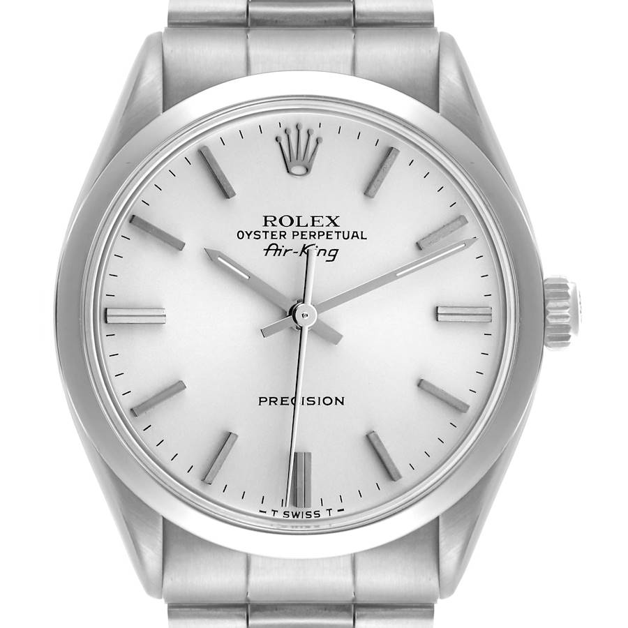 The Rolex Vintage Collection watch is shown from a front angle, displaying the dial, crown, and bracelet.