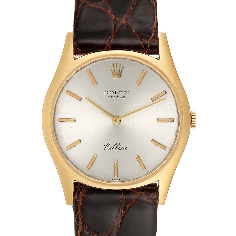 Rolex Cellini 18k Yellow Gold Silver Dial Vintage Mens Watch 3804 SwissWatchExpo