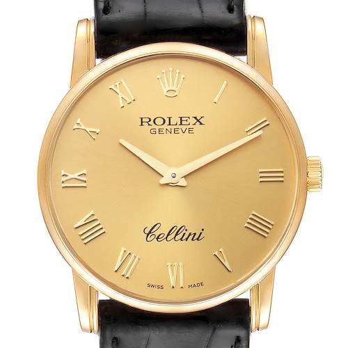 Photo of Rolex Cellini Classic 18k Yellow Gold Roman Dial Mens Watch 5116 Box Card
