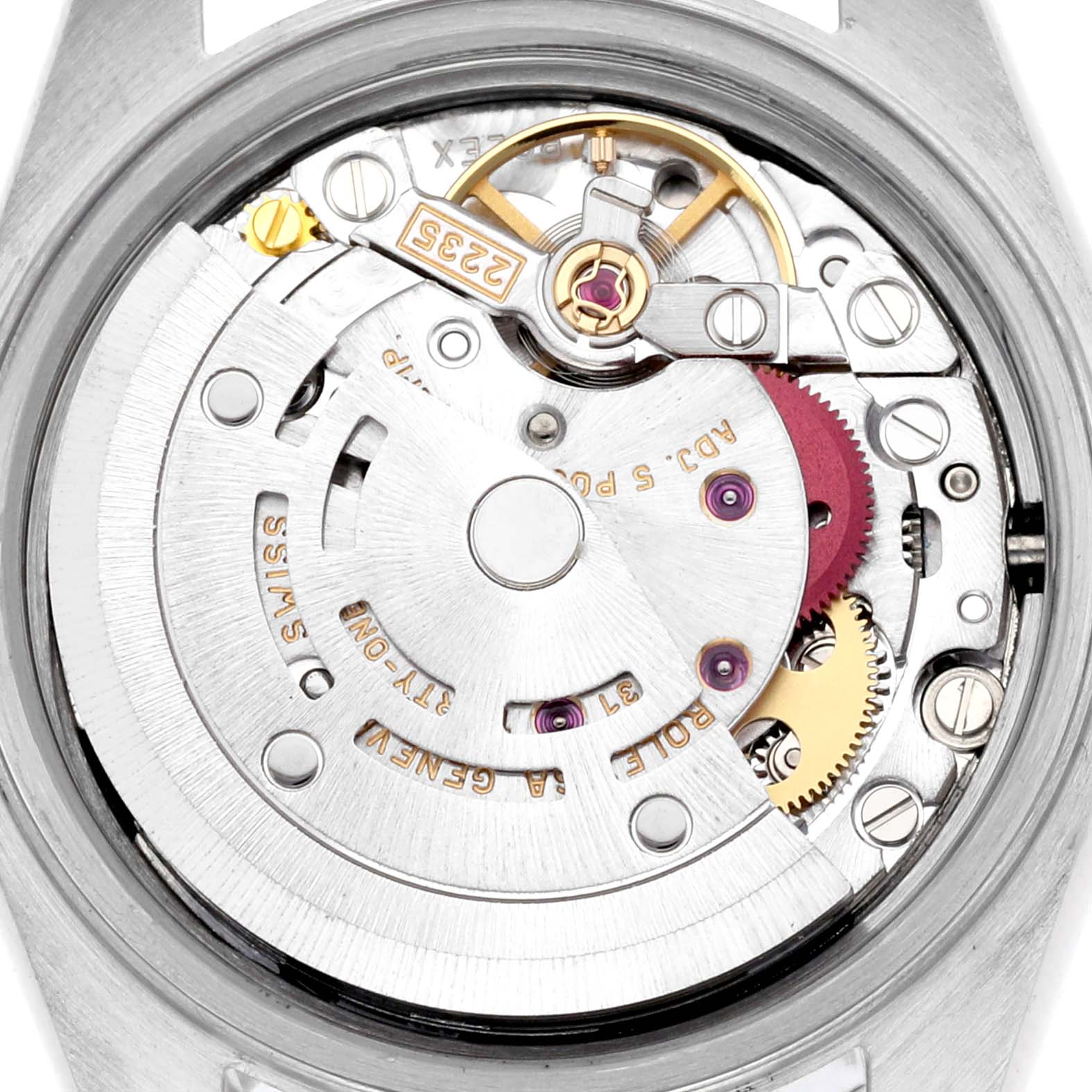 The image shows the internal mechanical movement of the Rolex Date 79160 Women's Stainless Steel Black Dial 79160 Women's Stainless Steel Black Dial model from a top-down angle.